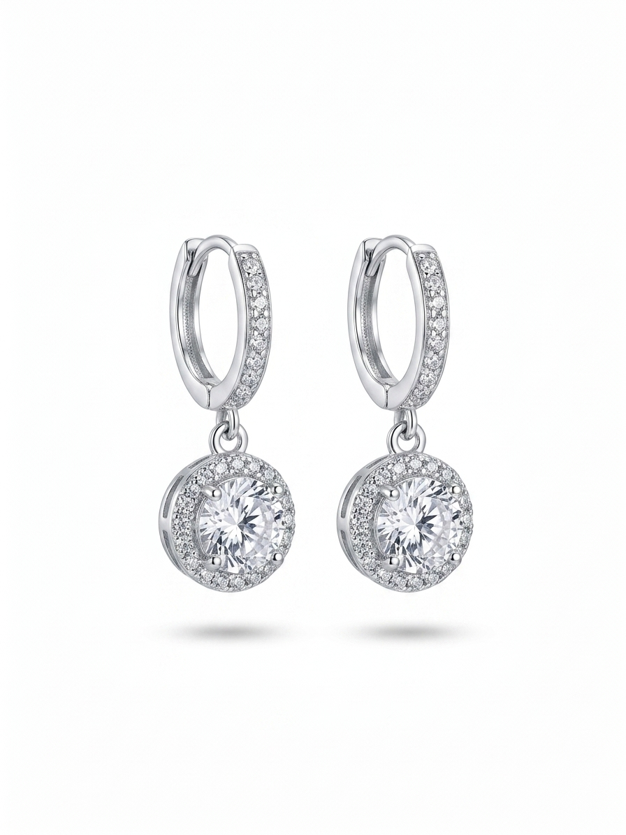 Sterling Silver Halo Drop Earrings