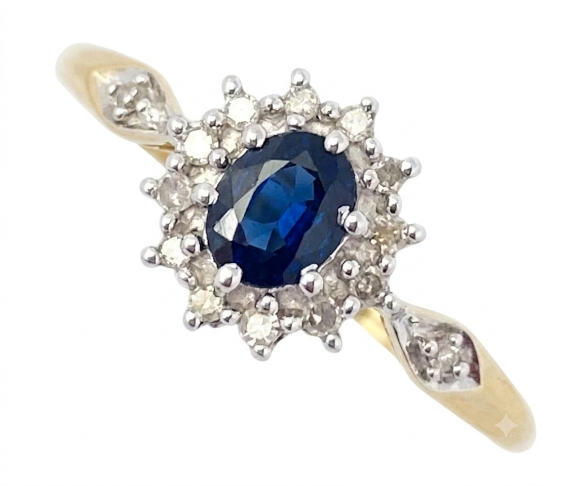 9ct Vintage Sapphire & Diamond Ring
