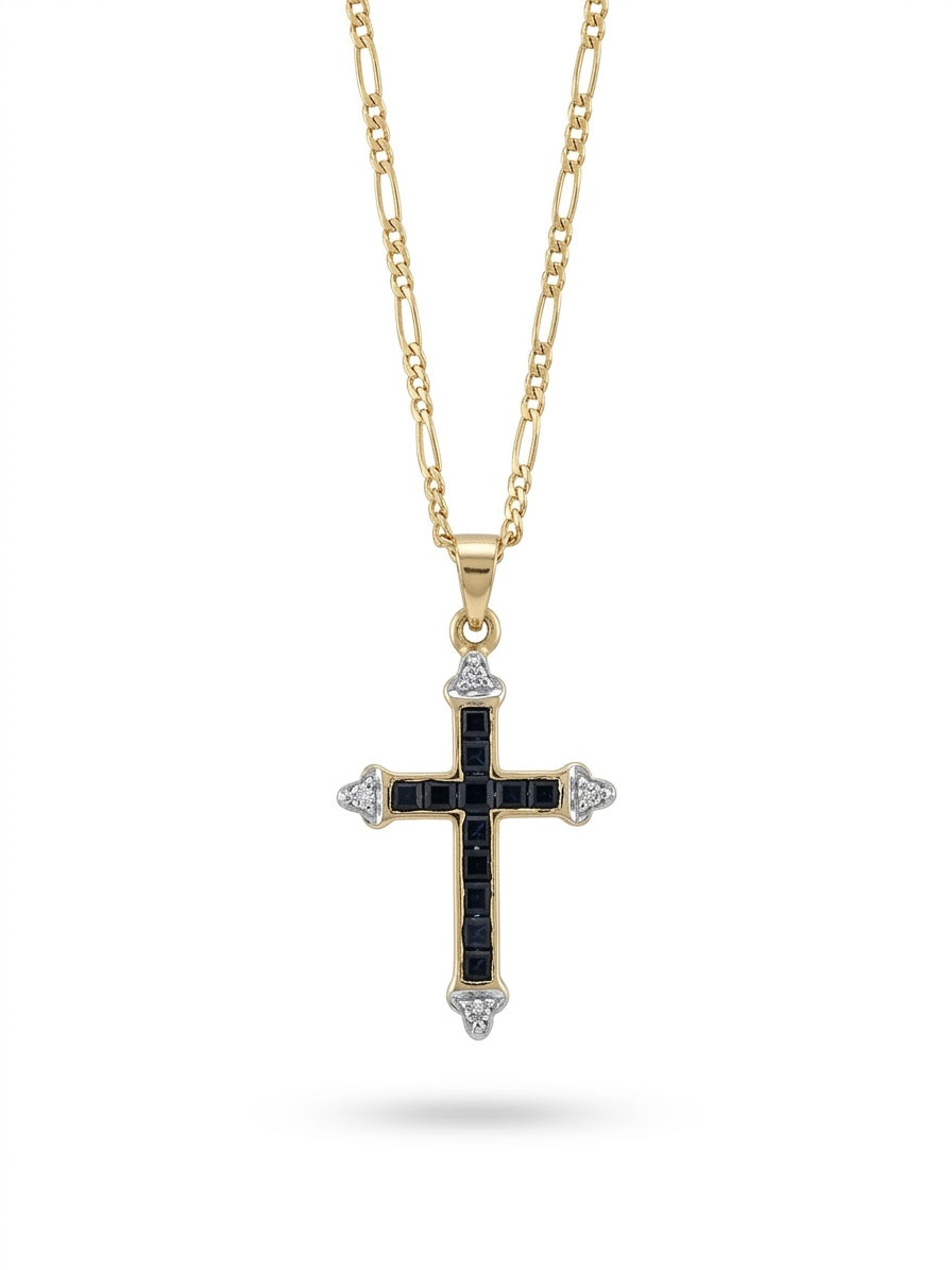 9ct Gold Sapphire & Diamond Cross