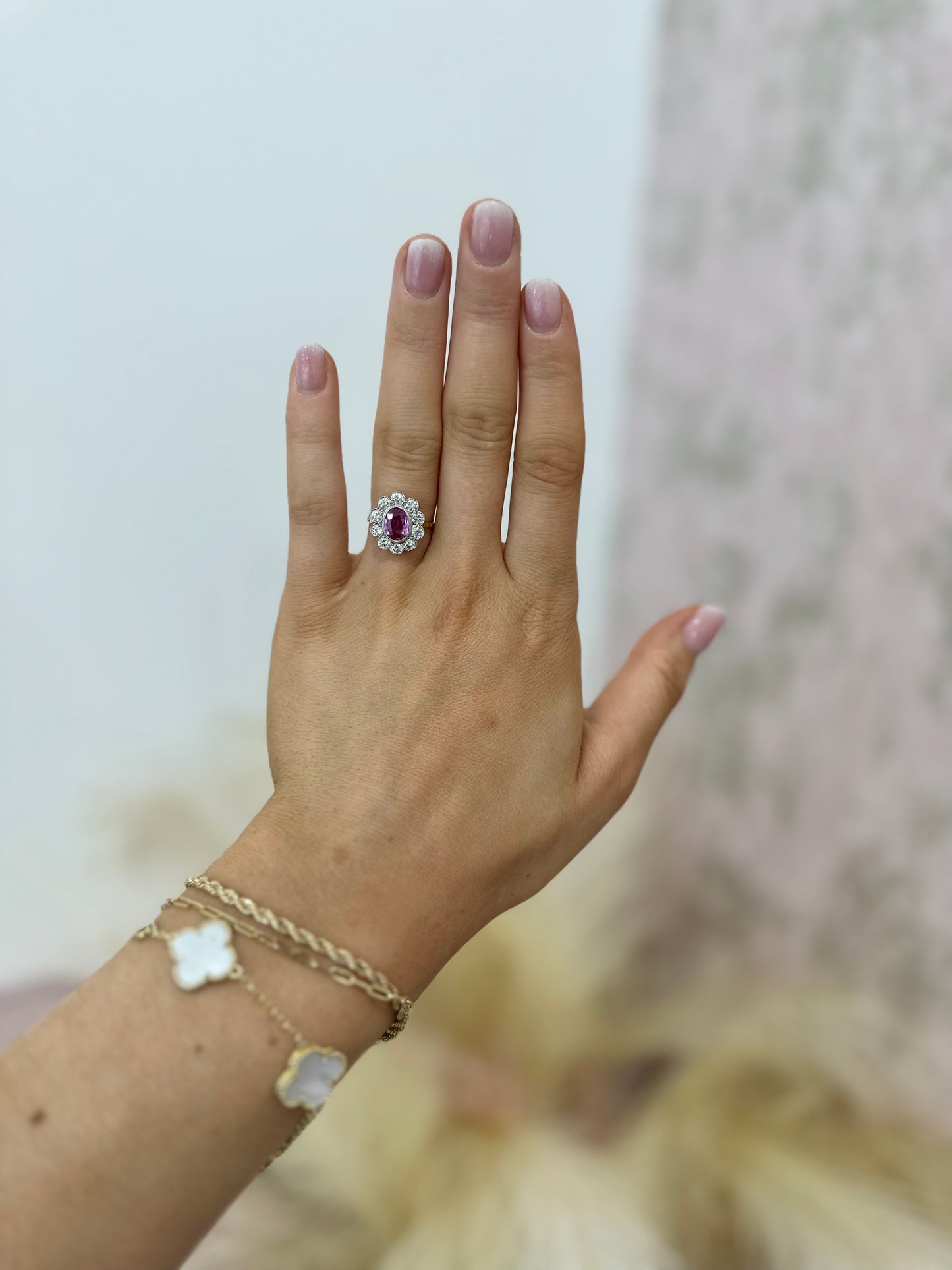 Pink Sapphire & Diamond Cluster Ring