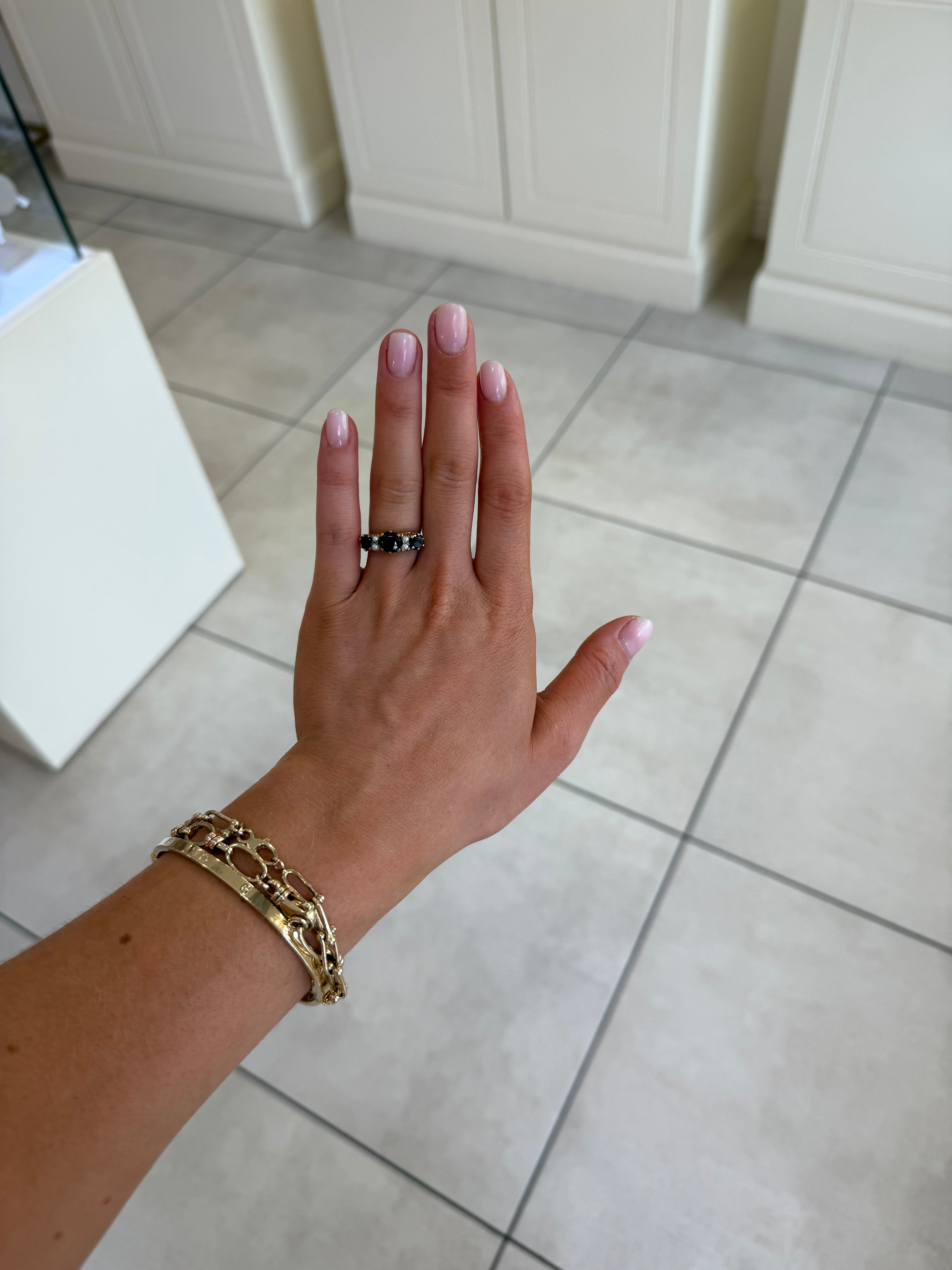 9ct Gold, Garnet and Pearl Antique Style Ring