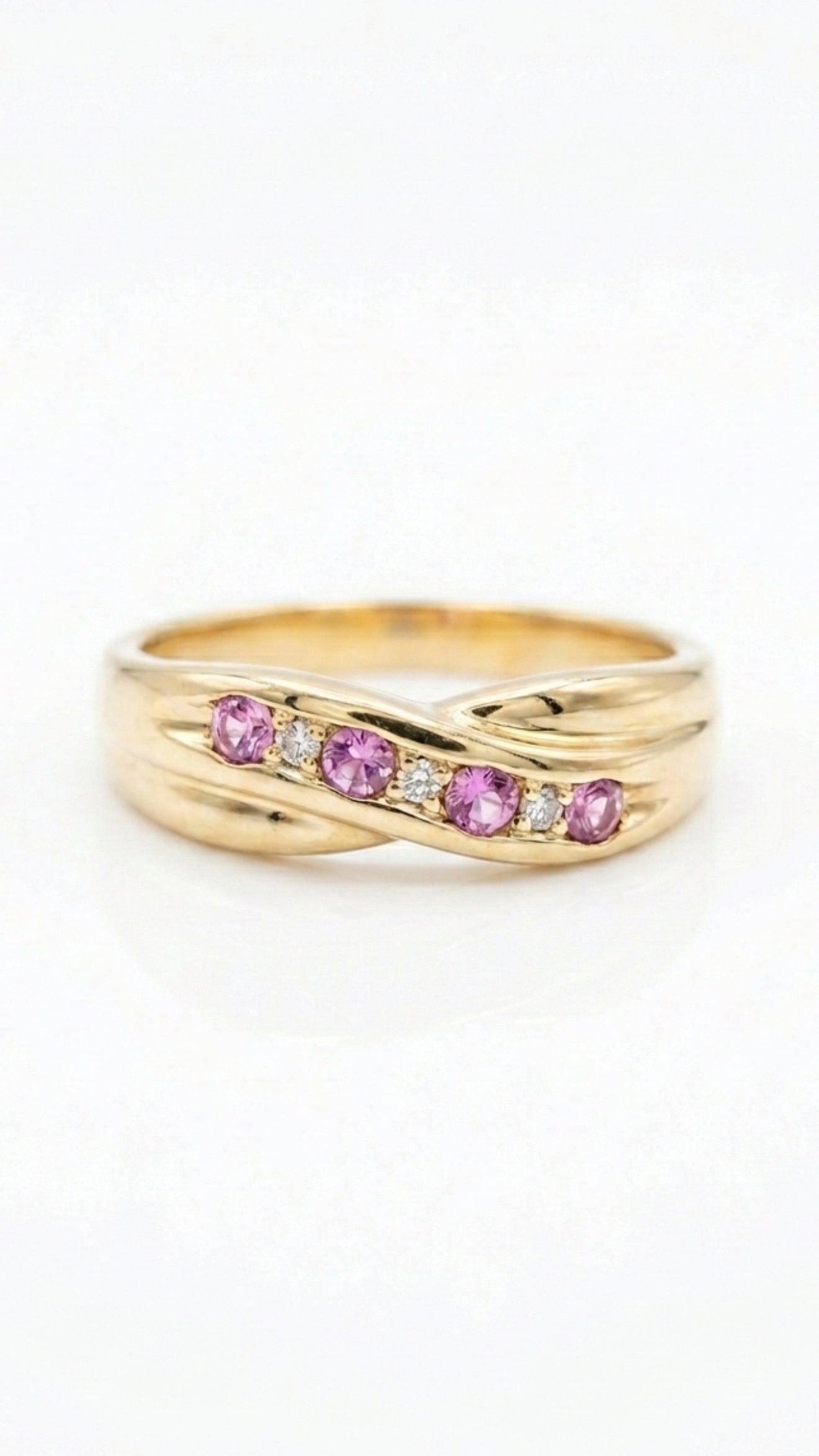 9ct Pink Topaz & Diamond Crossover Ring