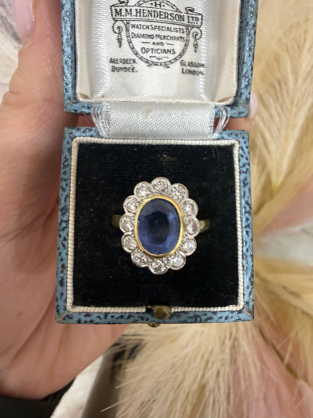 18ct Gold Sapphire & Diamond Cluster Pave Set Ring