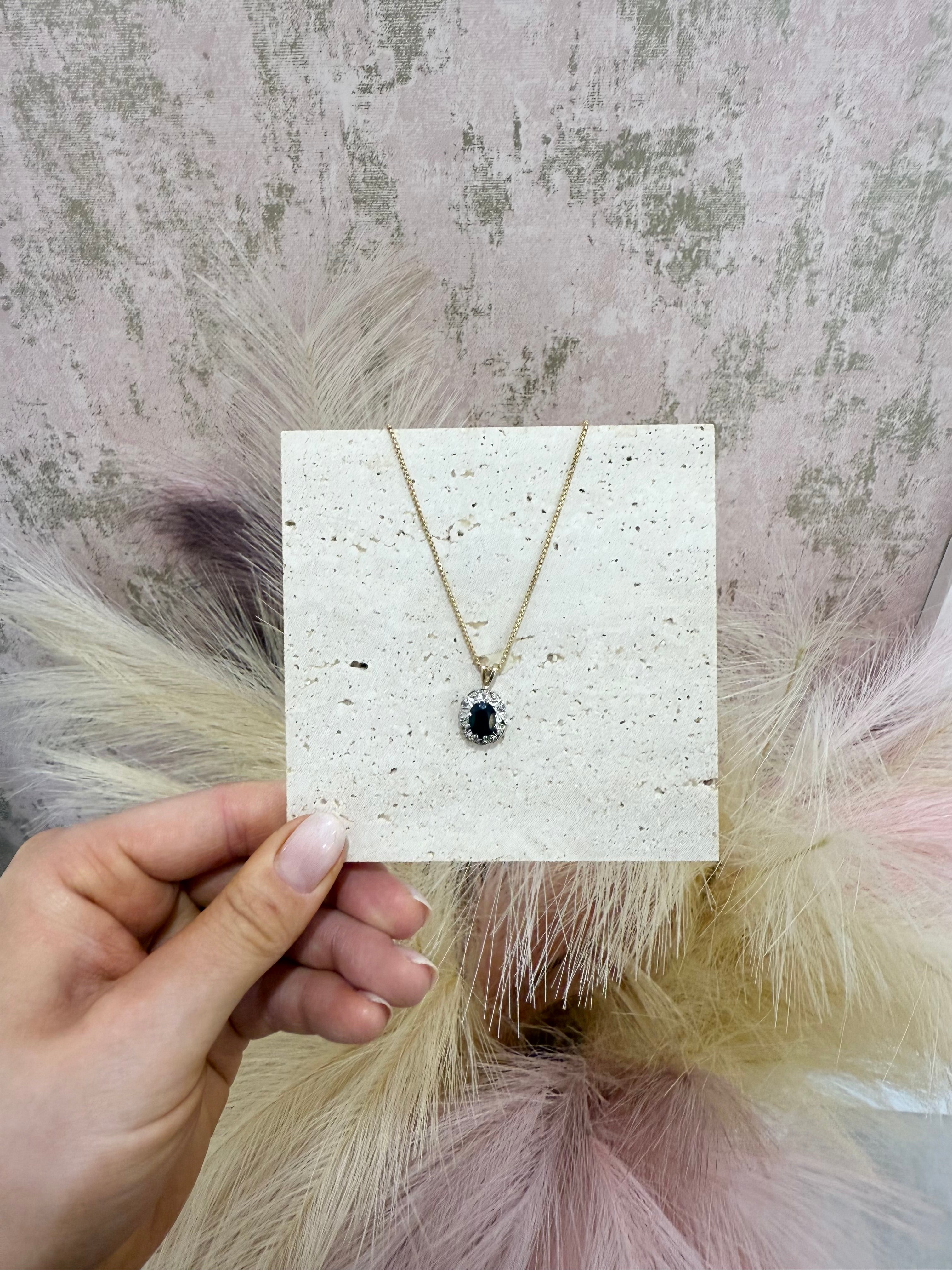 9ct Gold Sapphire & Diamond Necklace