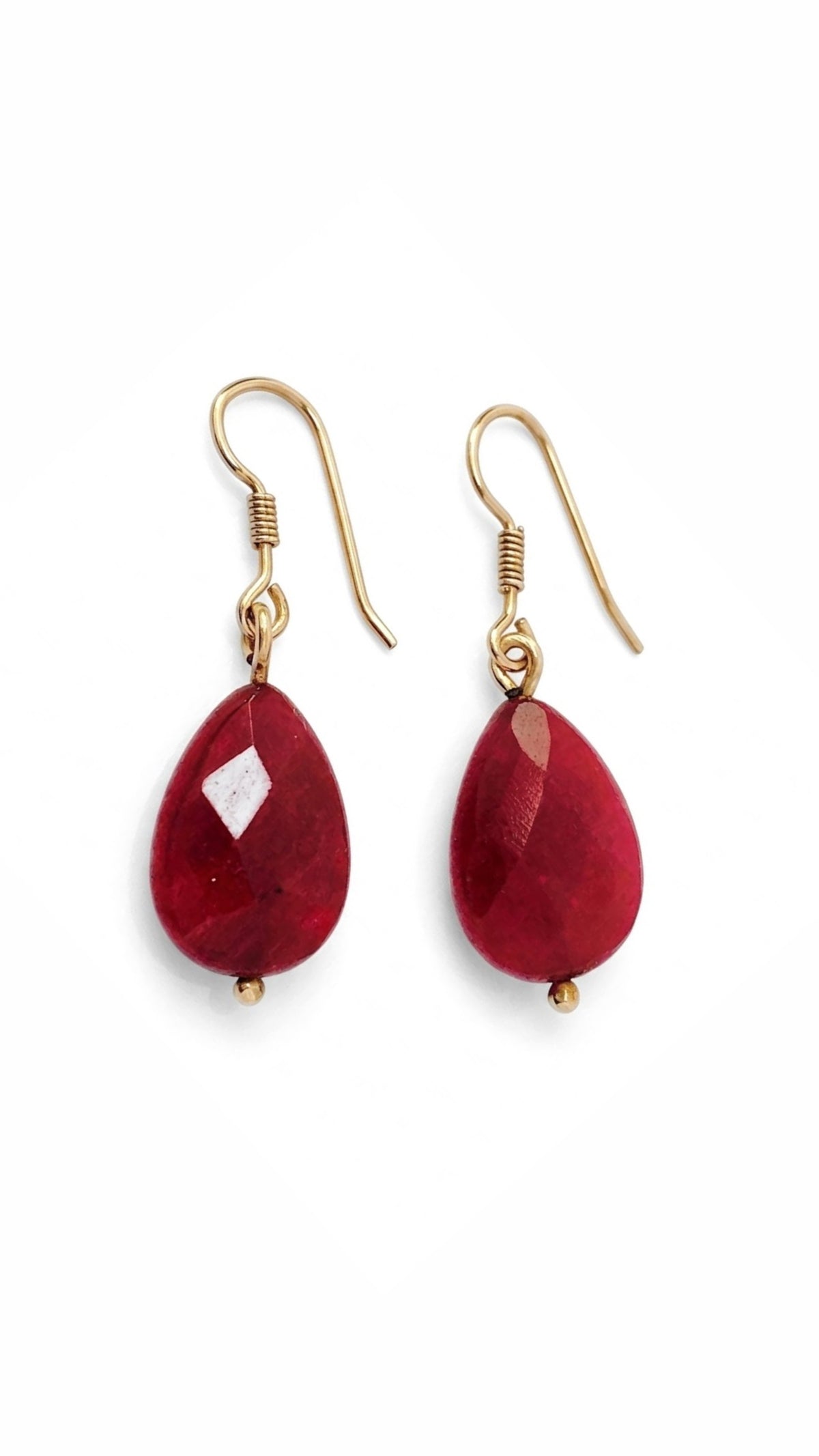 Vintage 9ct Gold & Synthetic Ruby Facetted Dropper Earrings