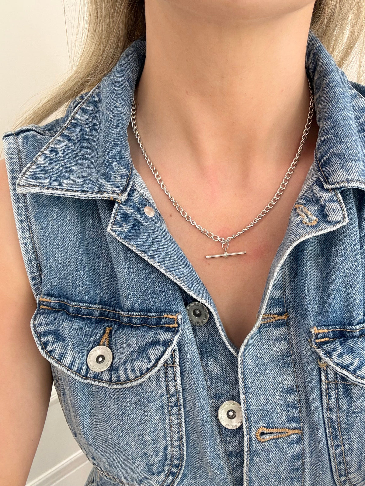Sterling Silver Heavy T Bar Necklace