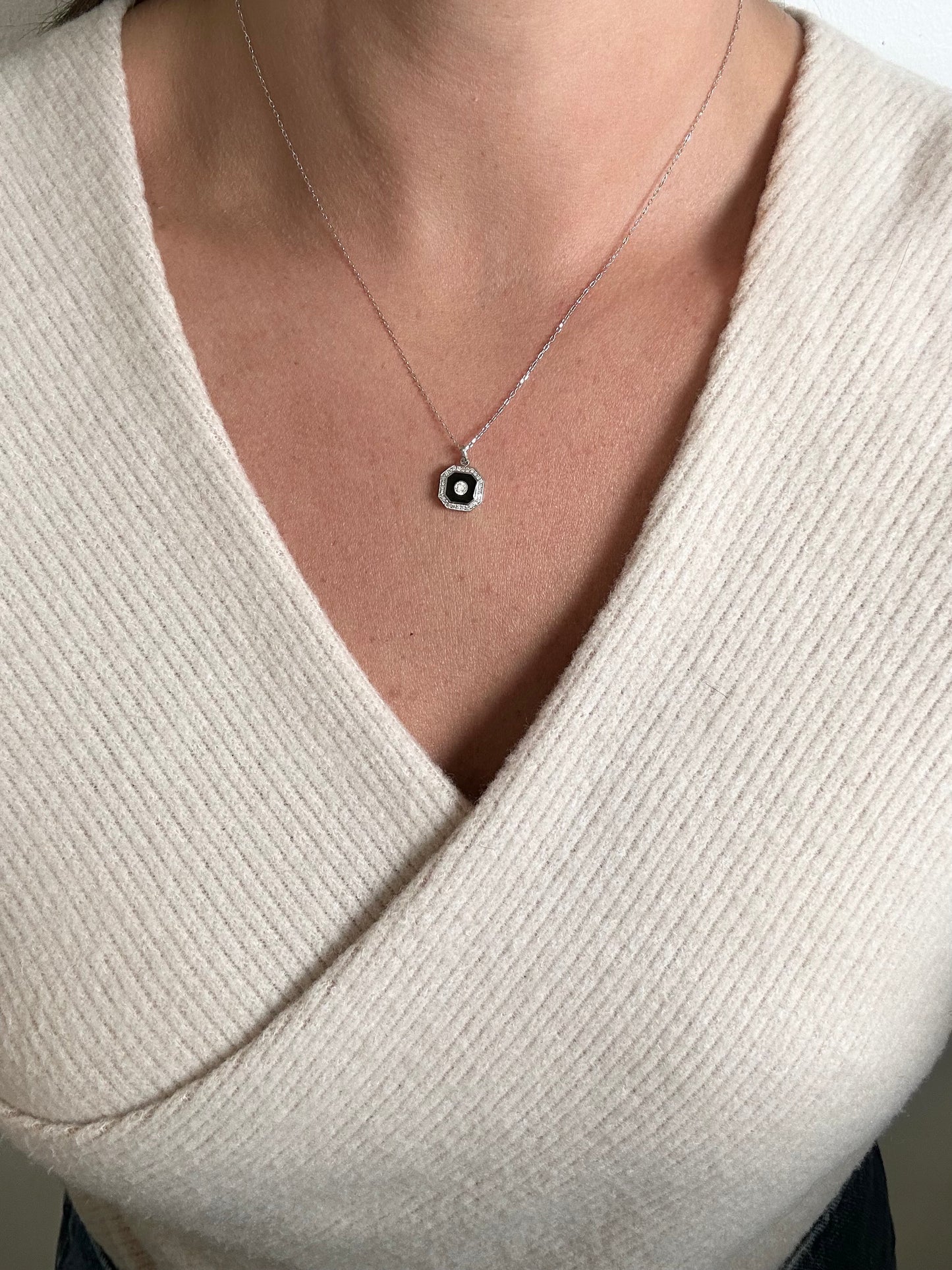 Diamond Black Enamel Necklace