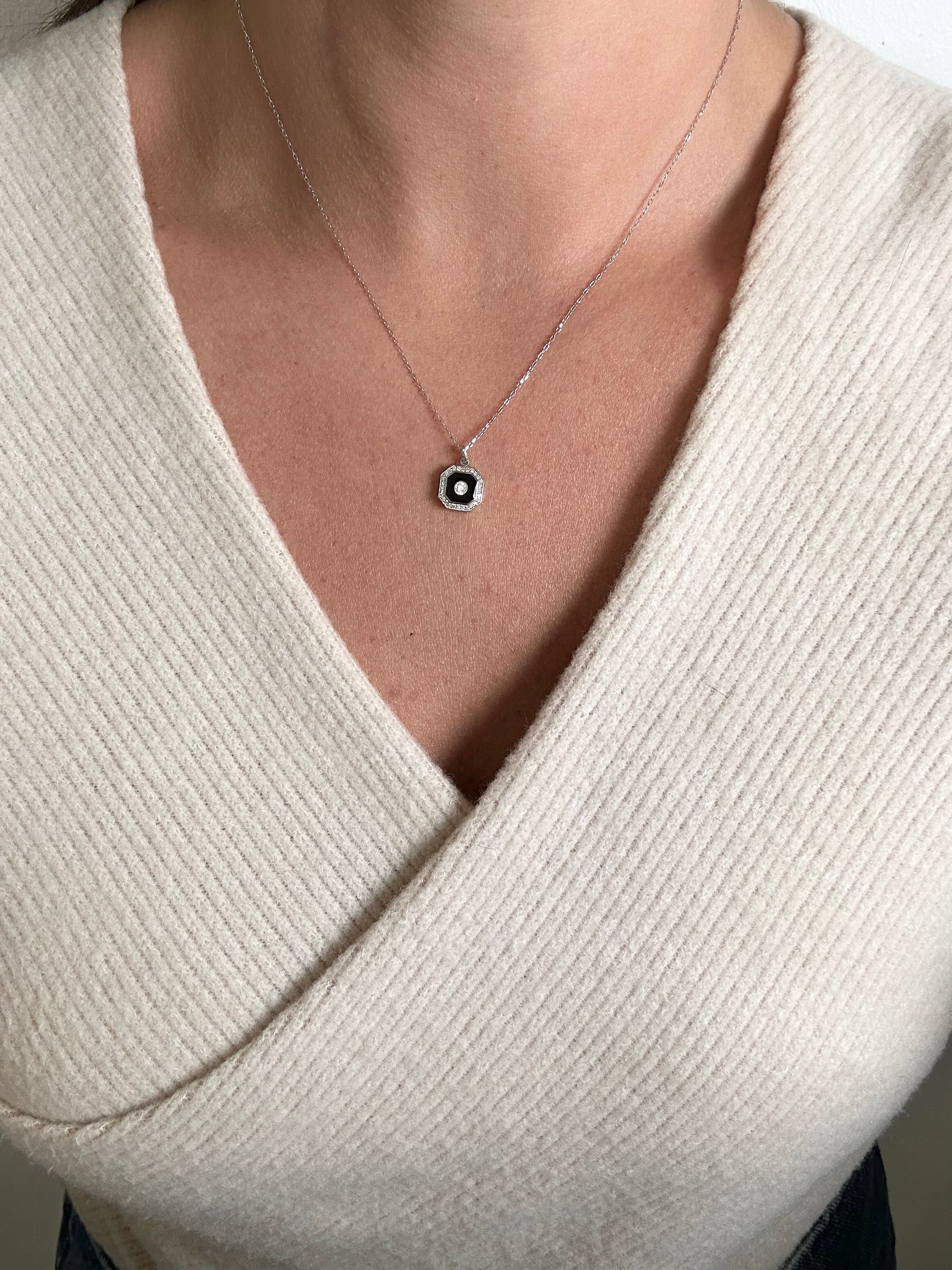 Diamond Black Enamel Necklace