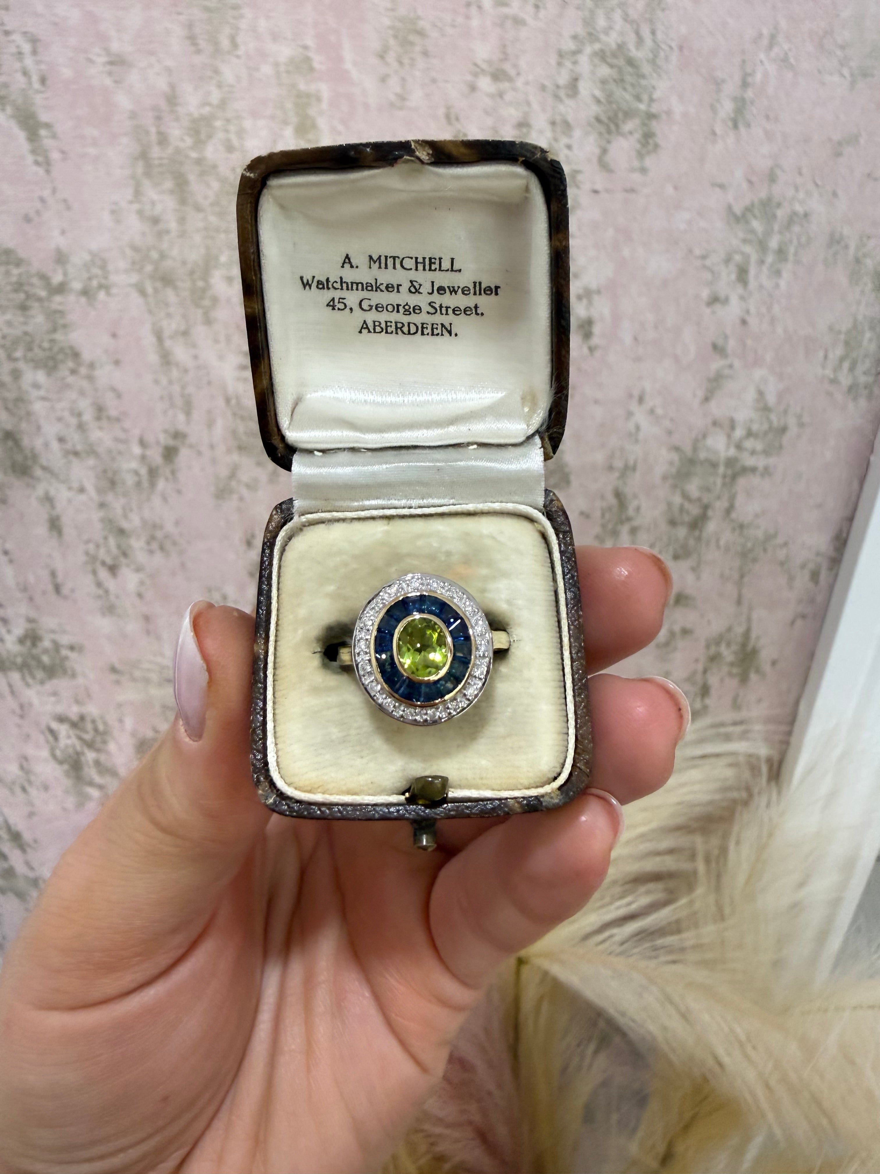9ct Sapphire, Peridot & Diamond Ring