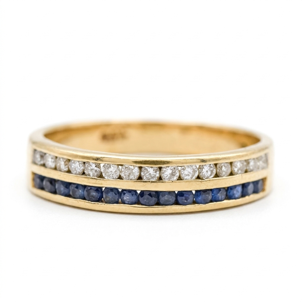 9ct Gold Sapphire & Diamond Half Eternity Ring