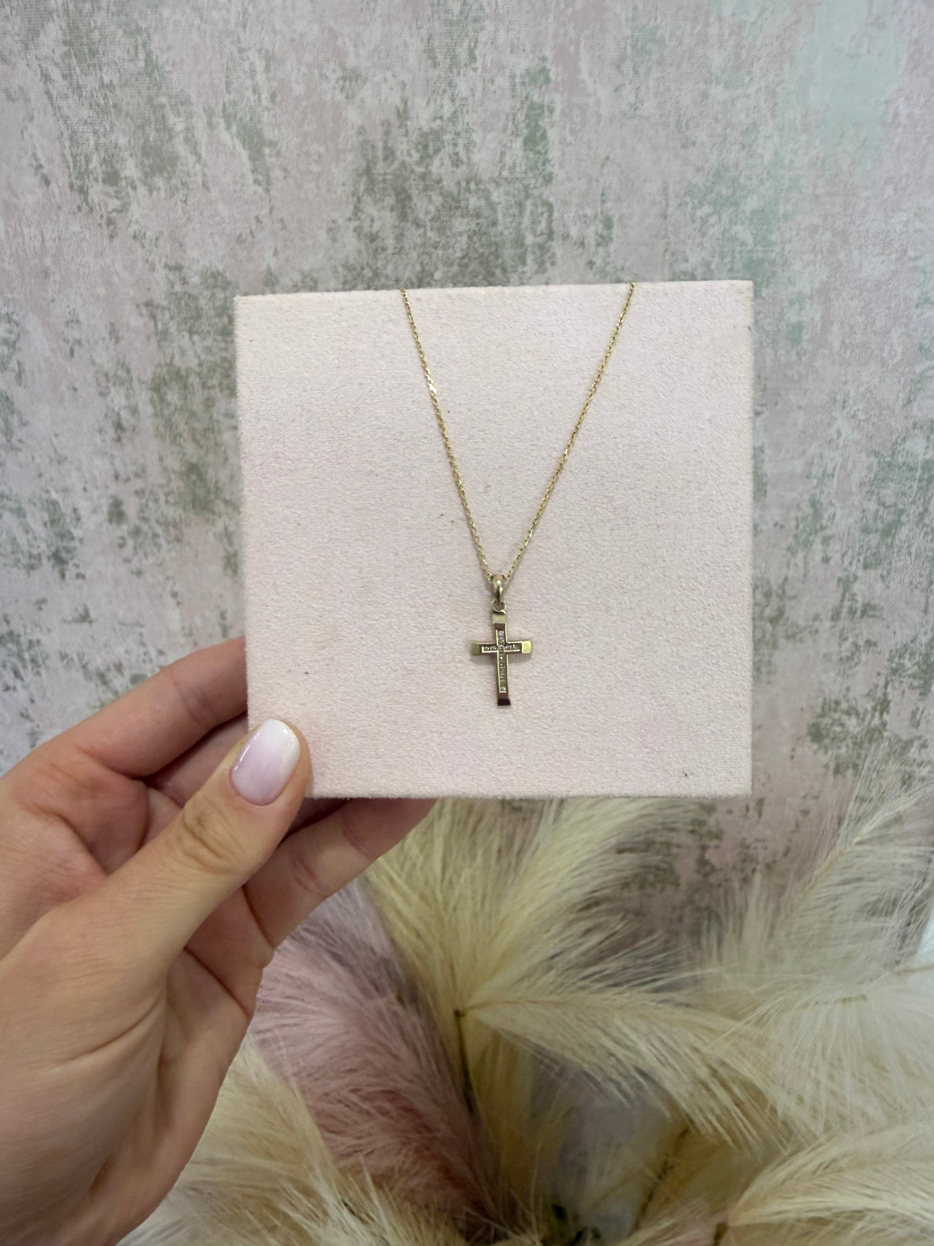 9ct Gold 12 Point Diamond Cross Necklace