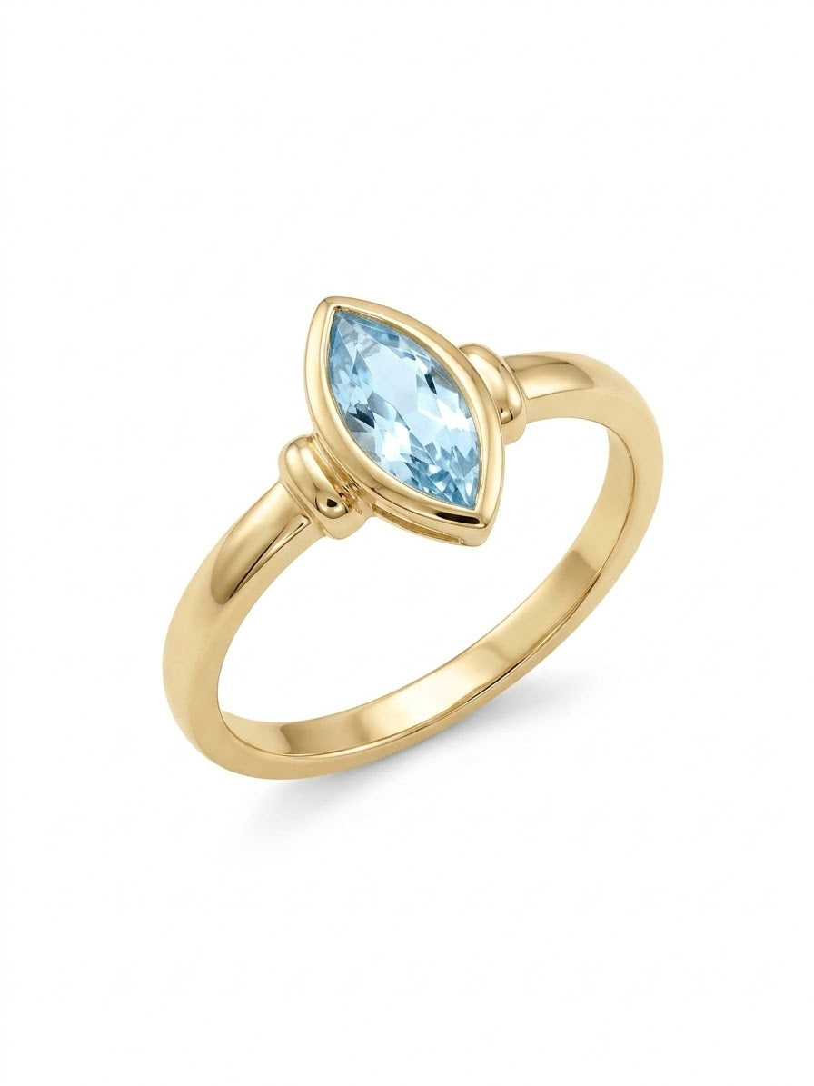 9ct Gold Marquise Cut Aquamarine Ring
