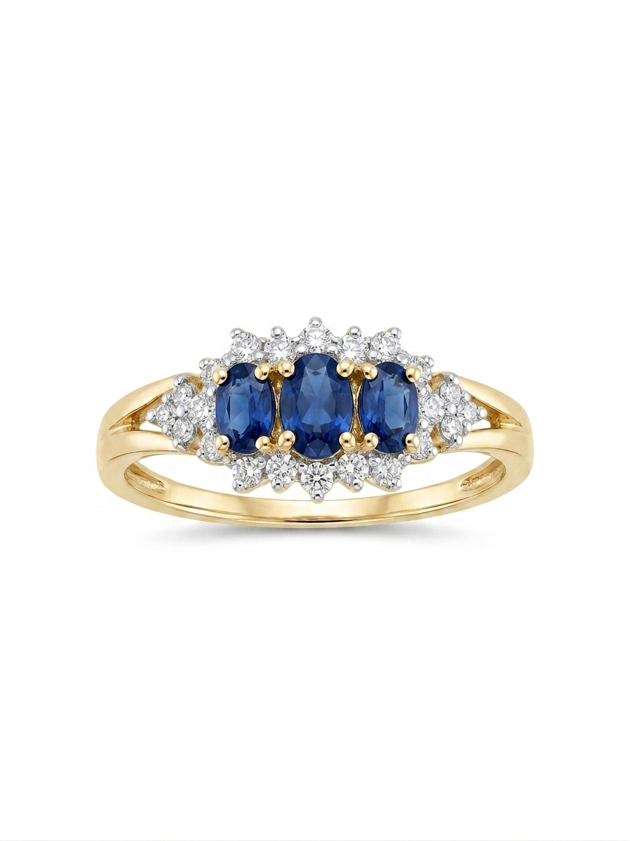 9ct Sapphire & Diamond Three Stone Ring