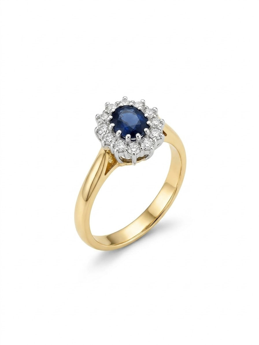 18ct Gold Sapphire & Diamond Cluster Ring