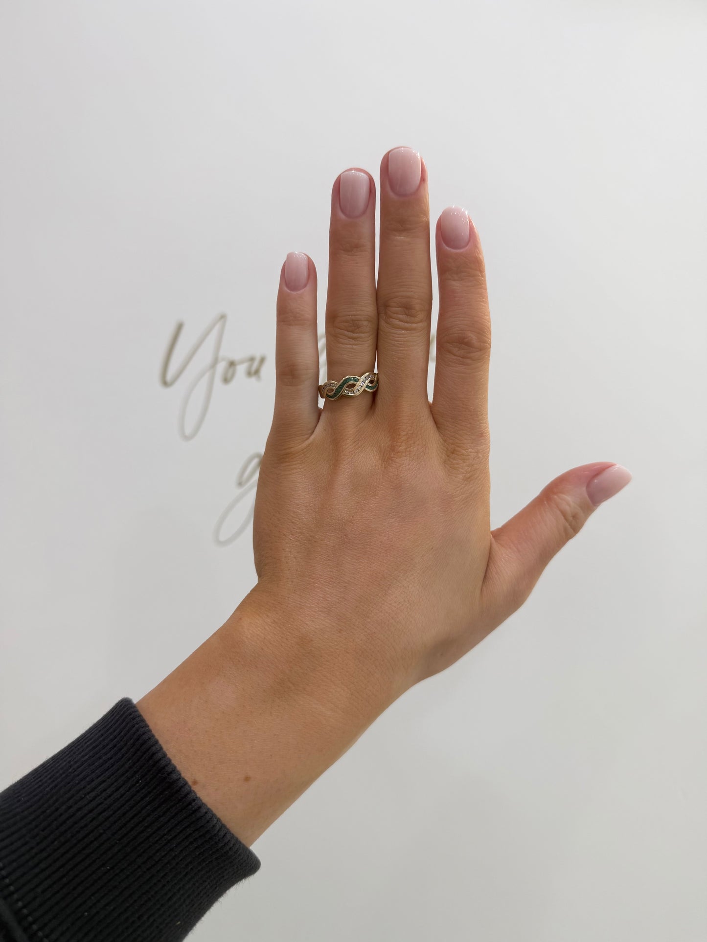 9ct Gold Emerald & Diamond Interwoven Band