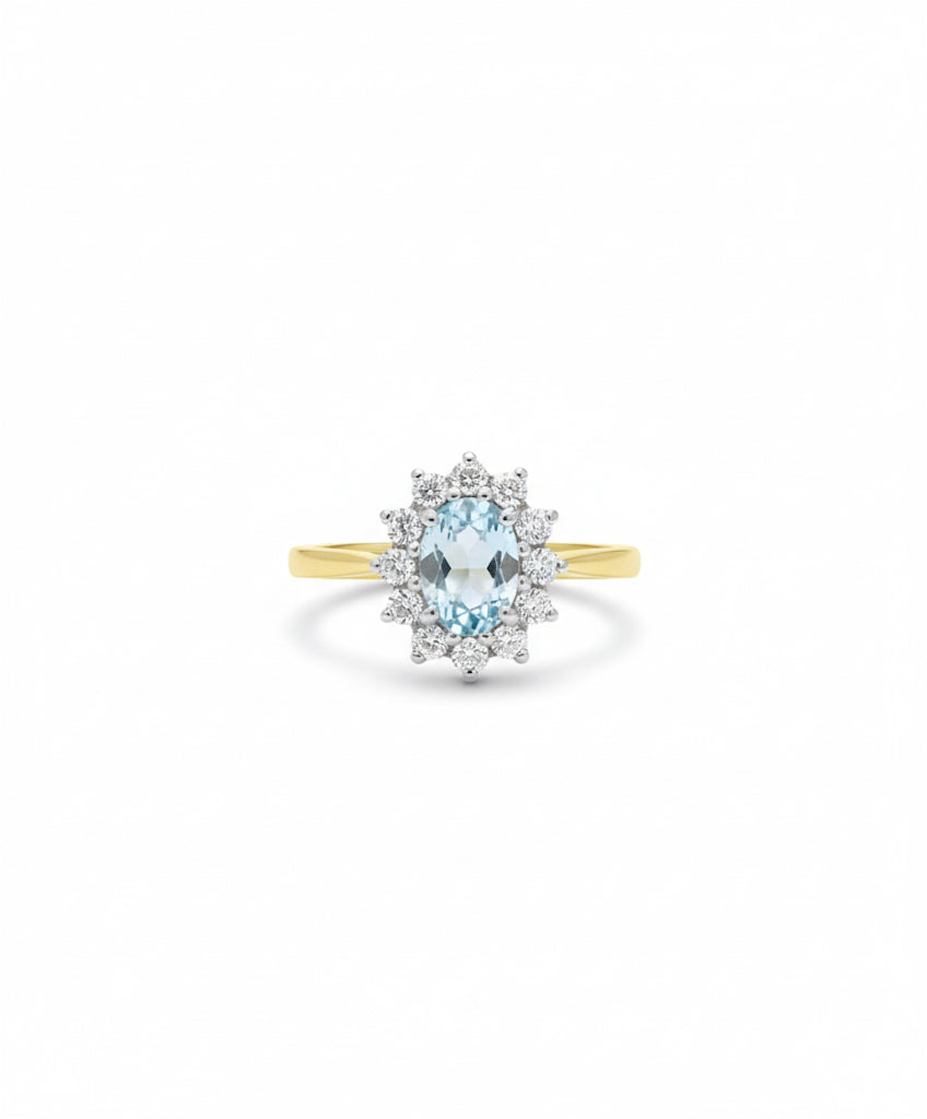 18ct Aquamarine & Diamond Cluster Ring