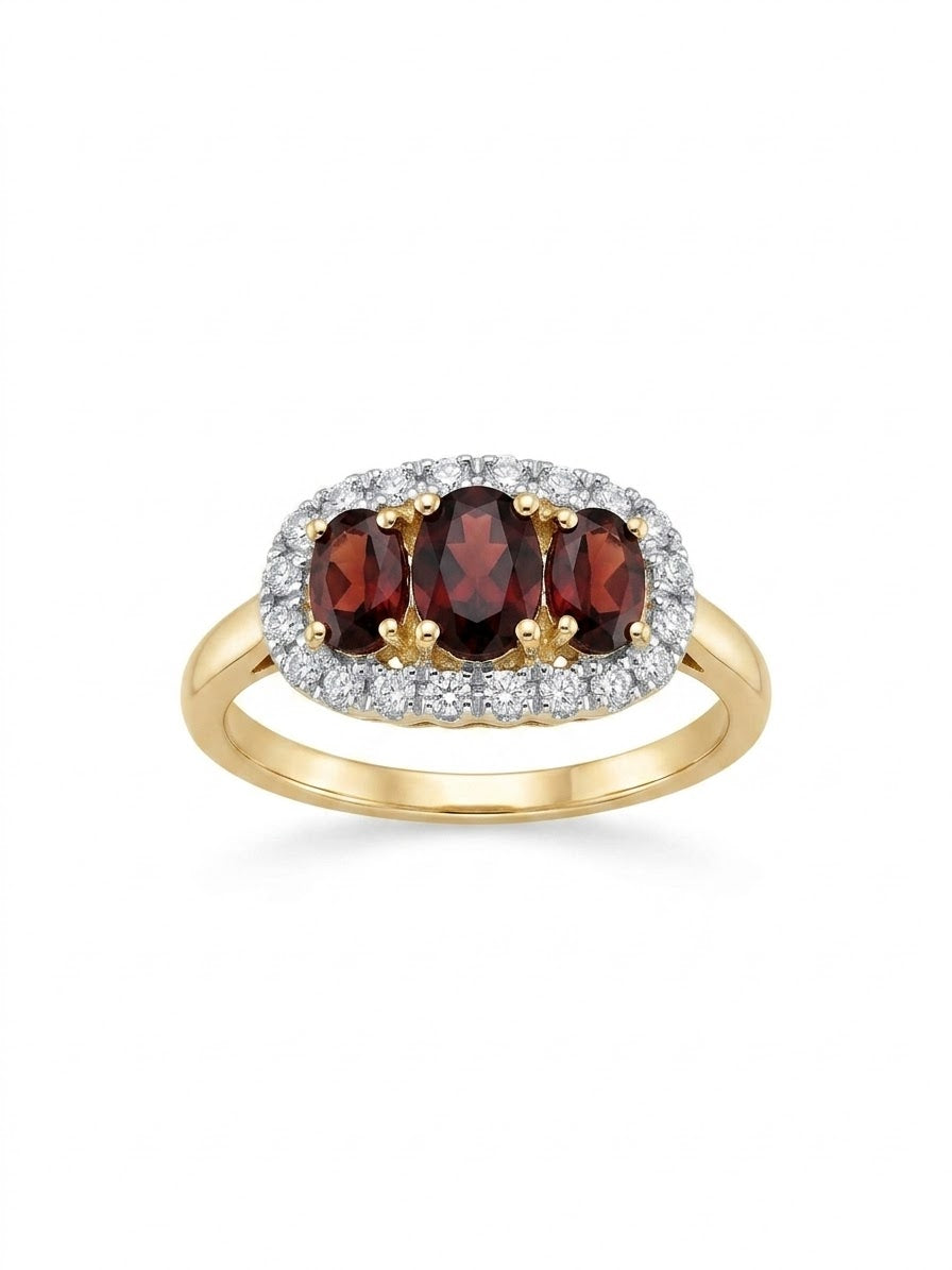 9ct Garnet & Diamond Three Stone Ring