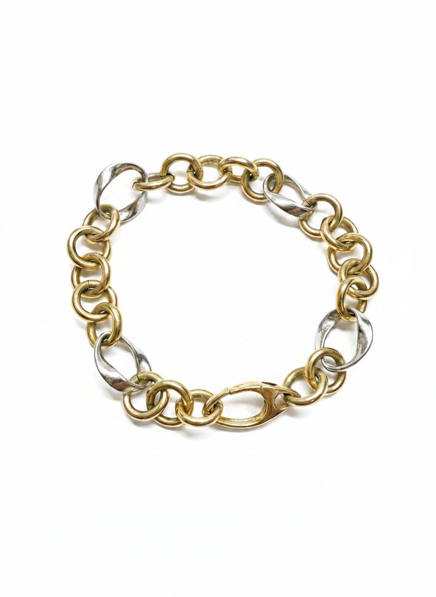 9ct Two Tone Open Link Bracelet