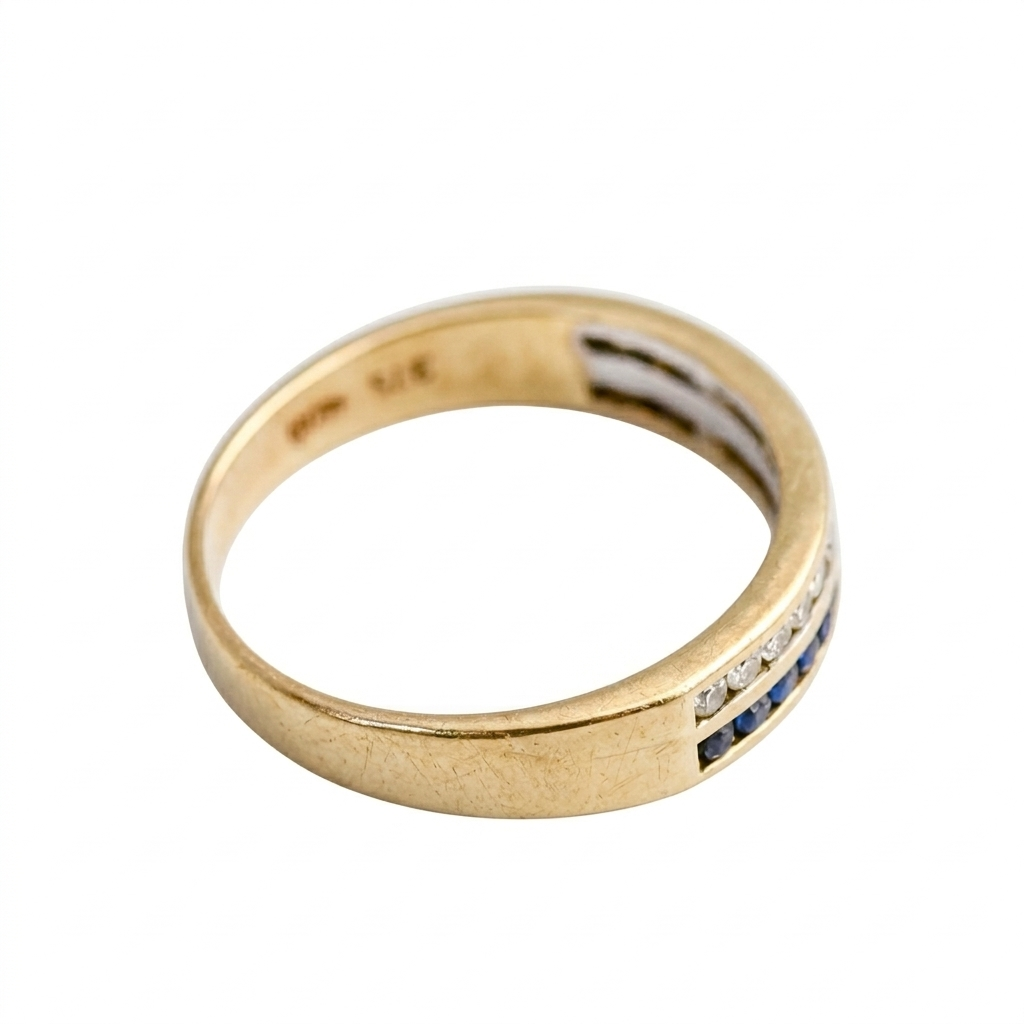 9ct Gold Sapphire & Diamond Half Eternity Ring