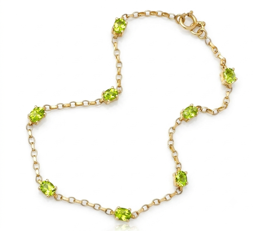 Sparkly 9ct Gold and Peridot Station Bracelet