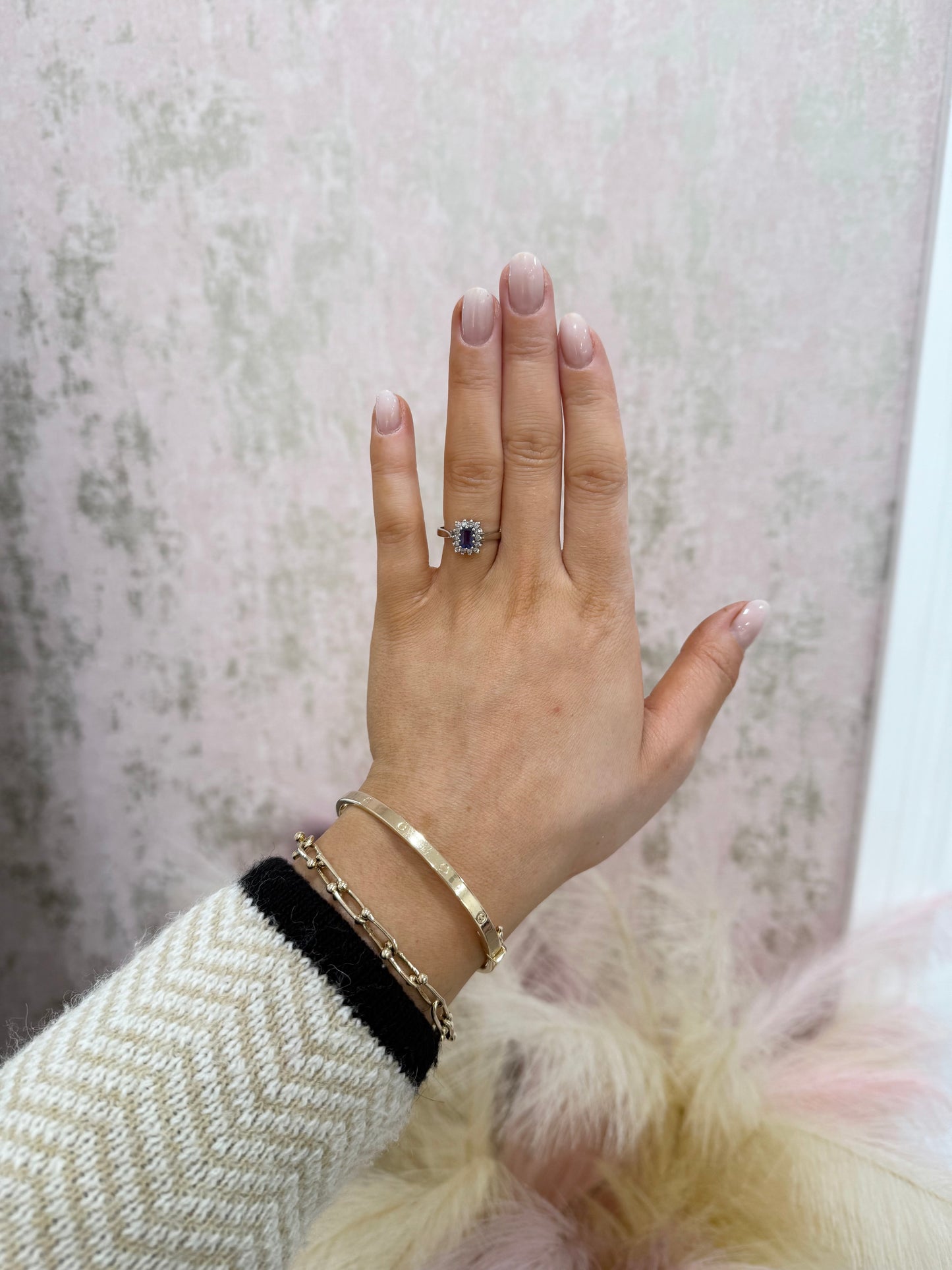 9ct White Gold Iolite & Diamond Ring