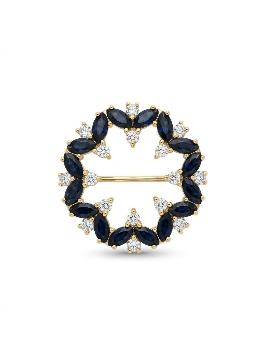 9ct Gold Sapphire & Diamond Brooch