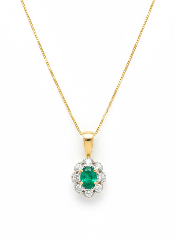 9ct Gold Emerald & Diamond Necklace