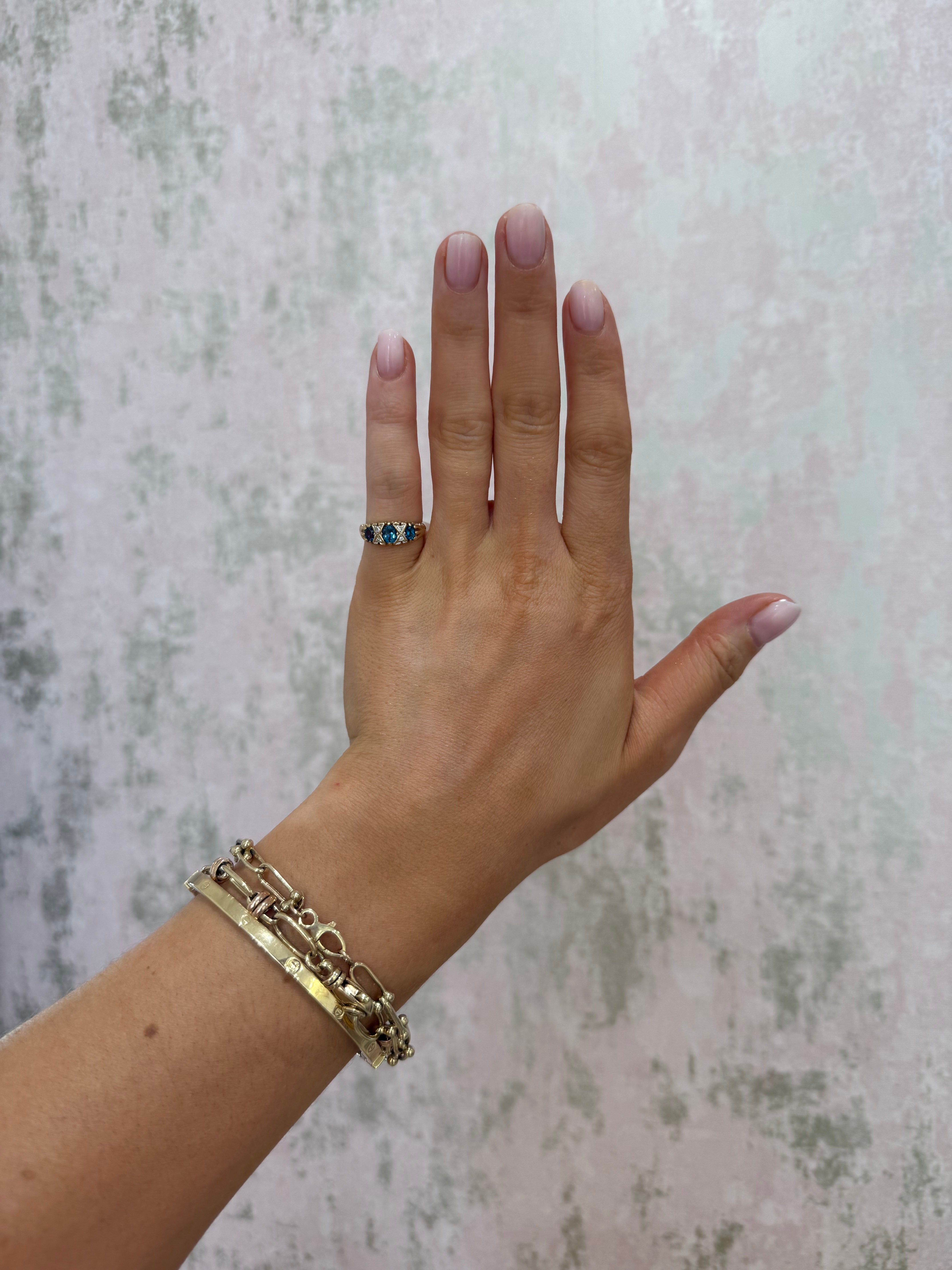 9ct Gold Blue Topaz and Diamond Antique Style Ring