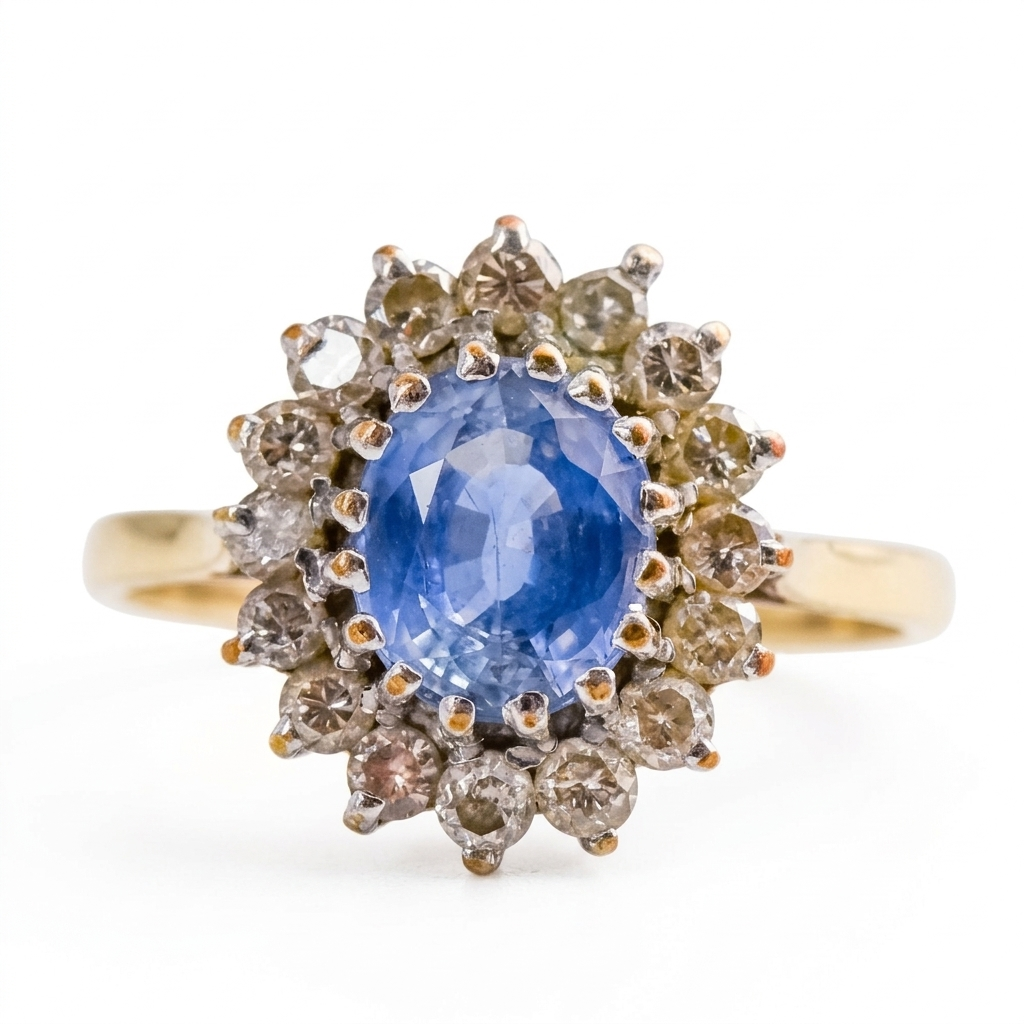 9ct Gold Sapphire & Diamond Custer Ring