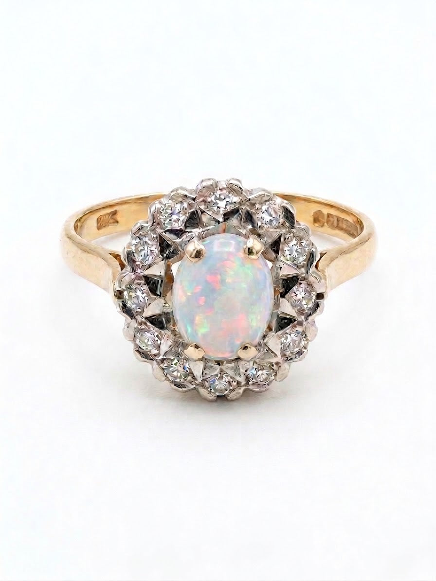 9ct Gold Opal & Diamond Cluster Ring