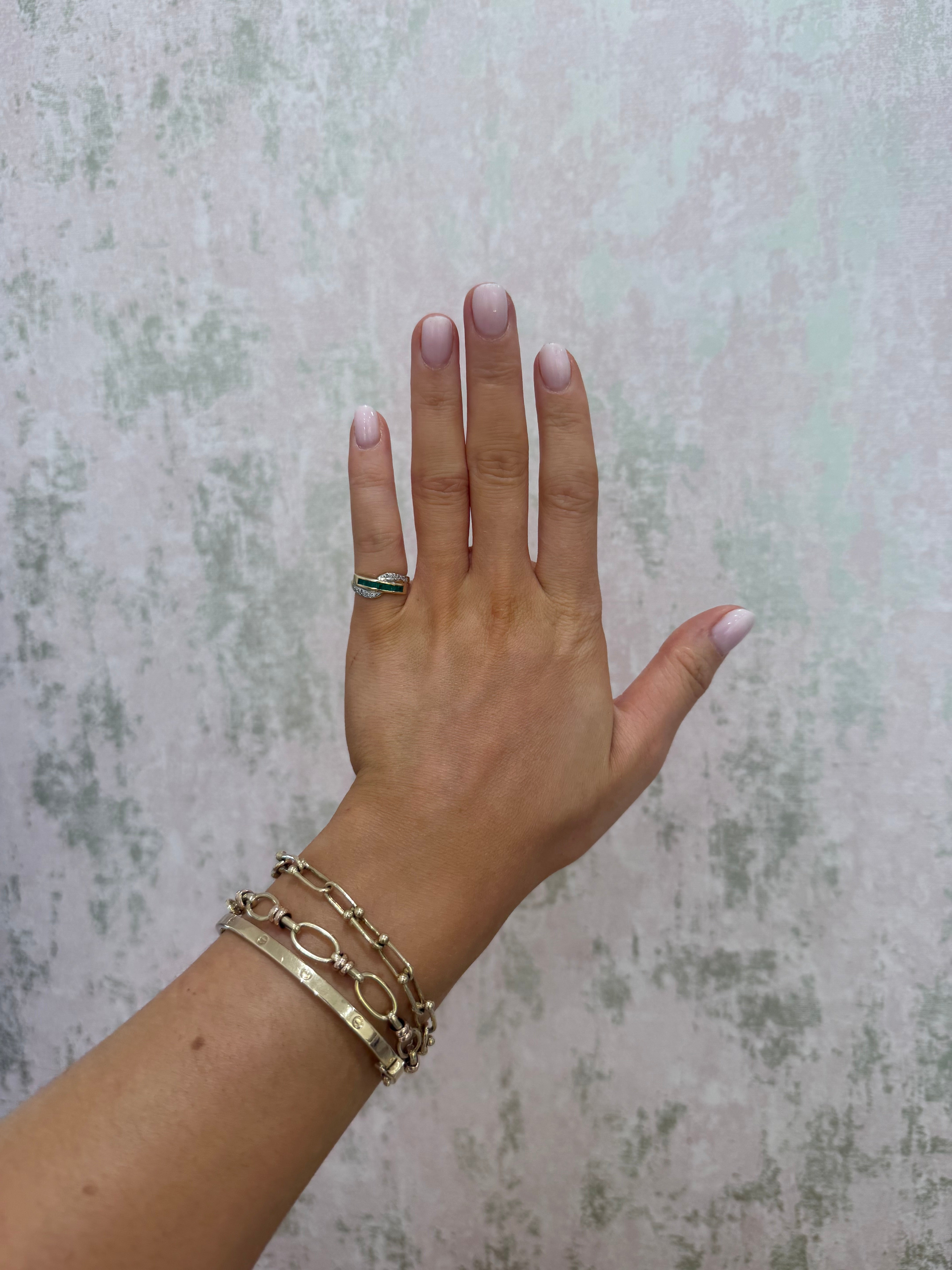 9ct Gold Emerald & Diamond Crossover Ring