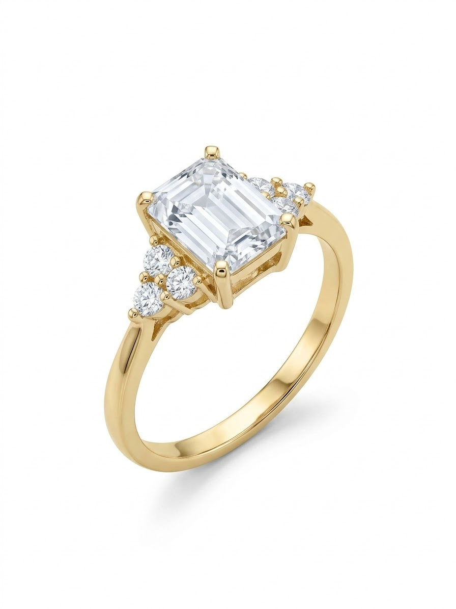 9ct Gold Cubic Zirconia Emerald Cut Ring