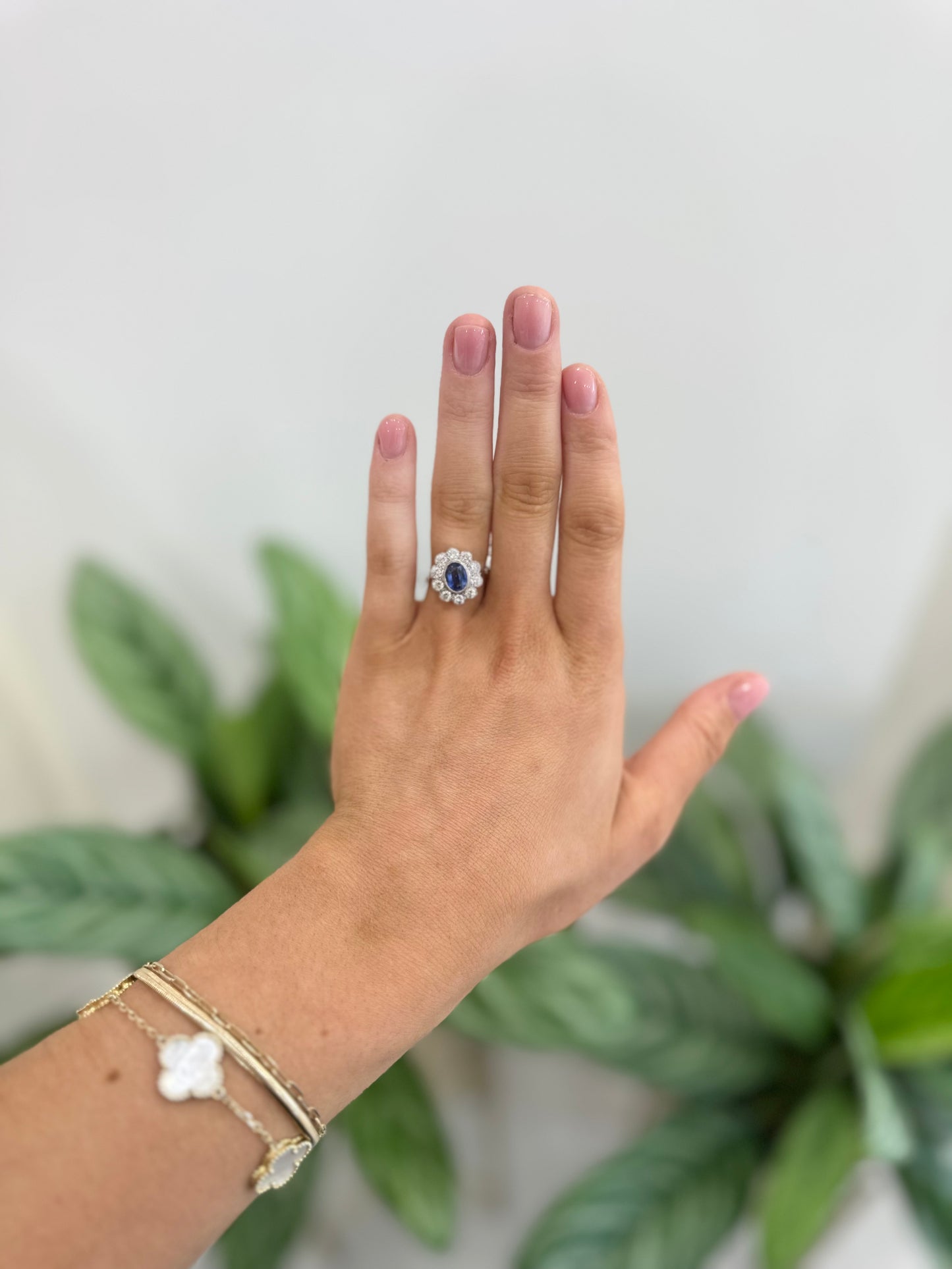 Sapphire & Diamond Platinum Cluster Ring