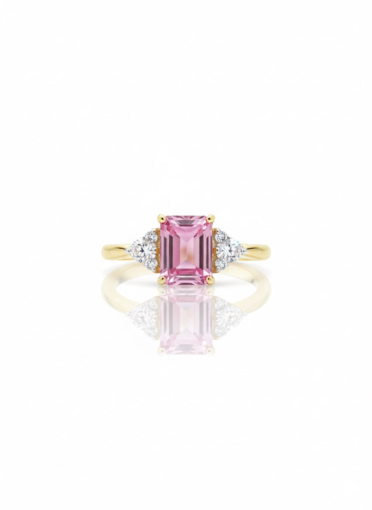 18ct Pink Tourmaline & Trefoil Diamond Ring