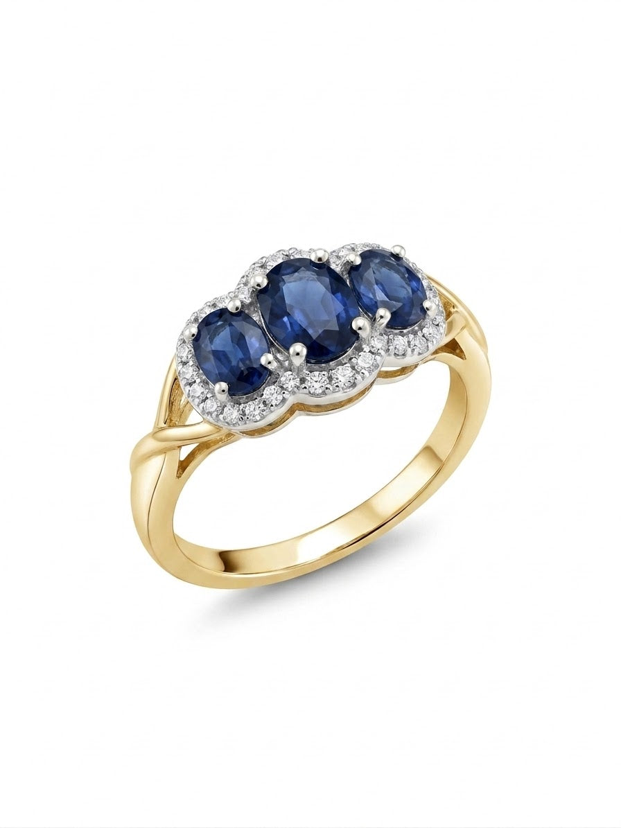 9ct Gold Sapphire & Diamond Three Stone Ring
