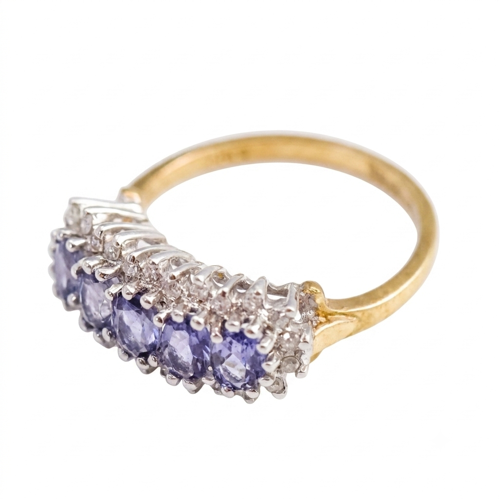 9ct Gold Five Stone Tanzanite & Diamond Cluster Ring