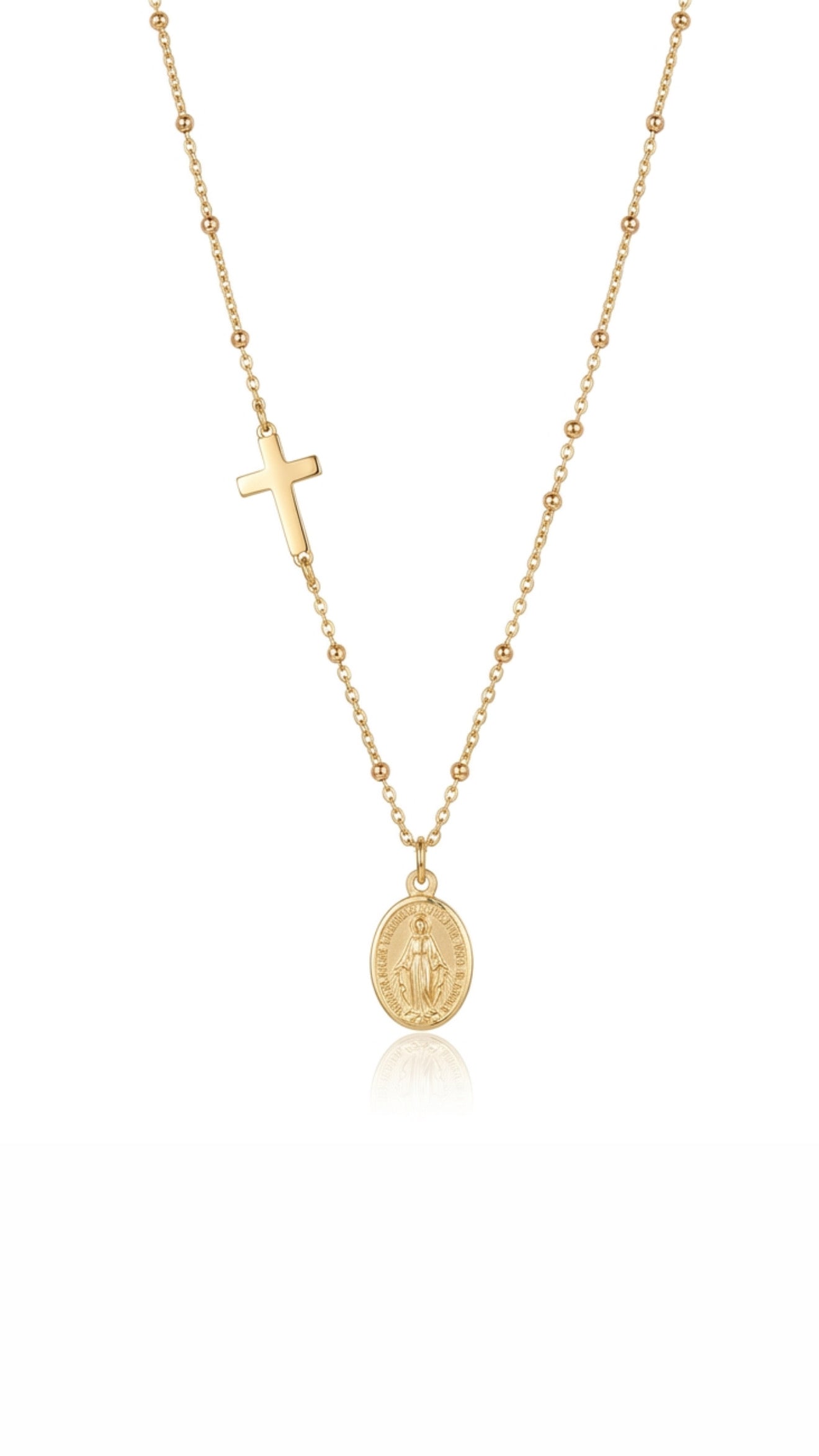 9ct Medium Miraculous & Cross Necklace