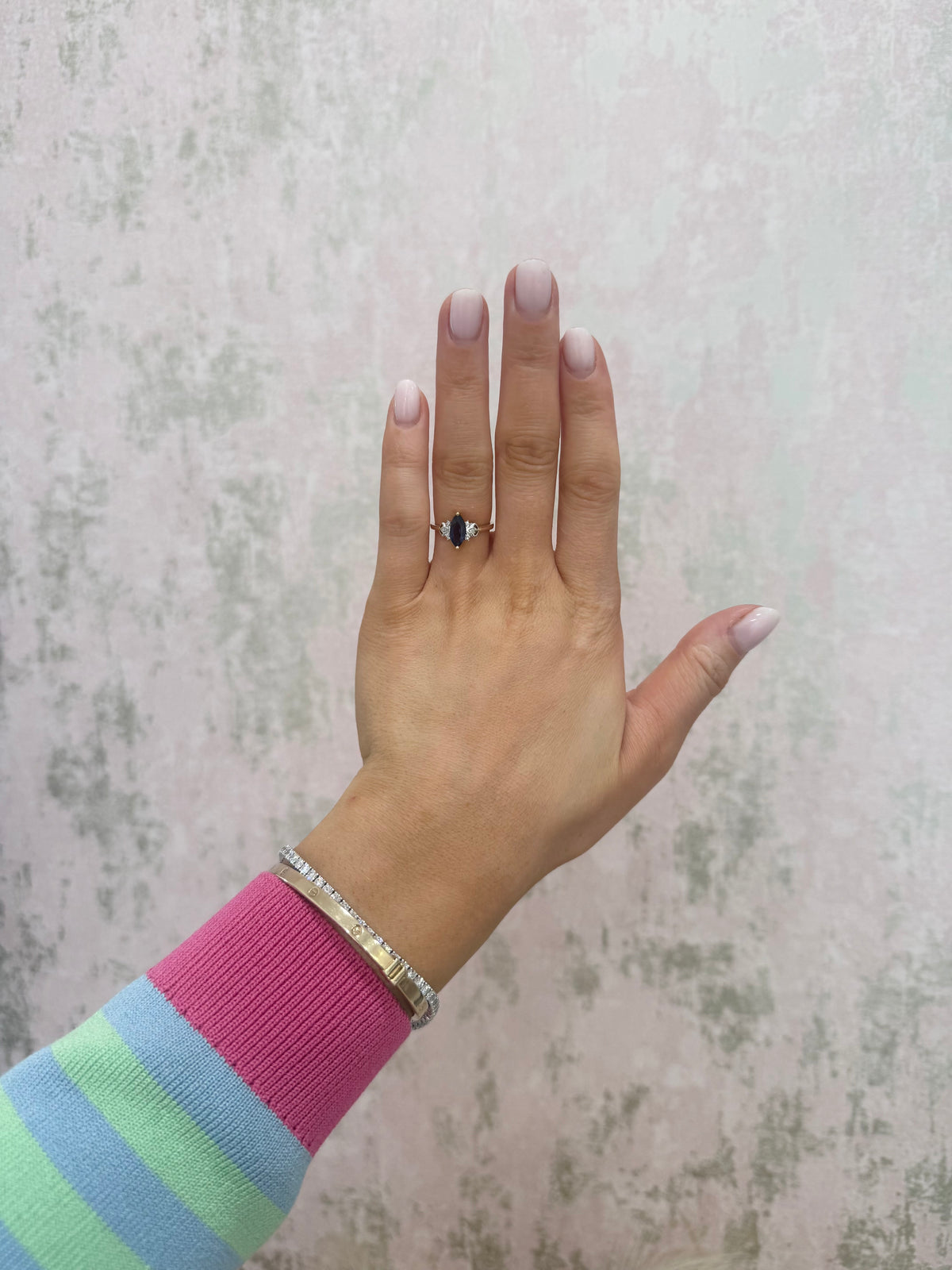 9ct Gold Iolite & Diamond Marquise Ring