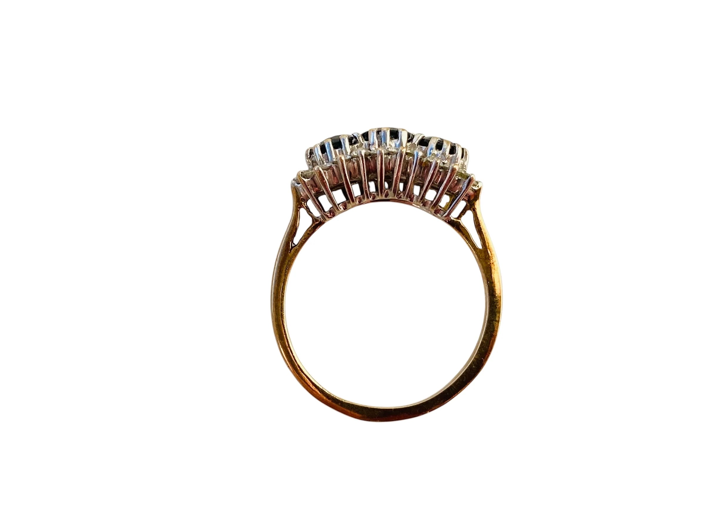 9ct Sapphire & Diamond 3x Stone Ring