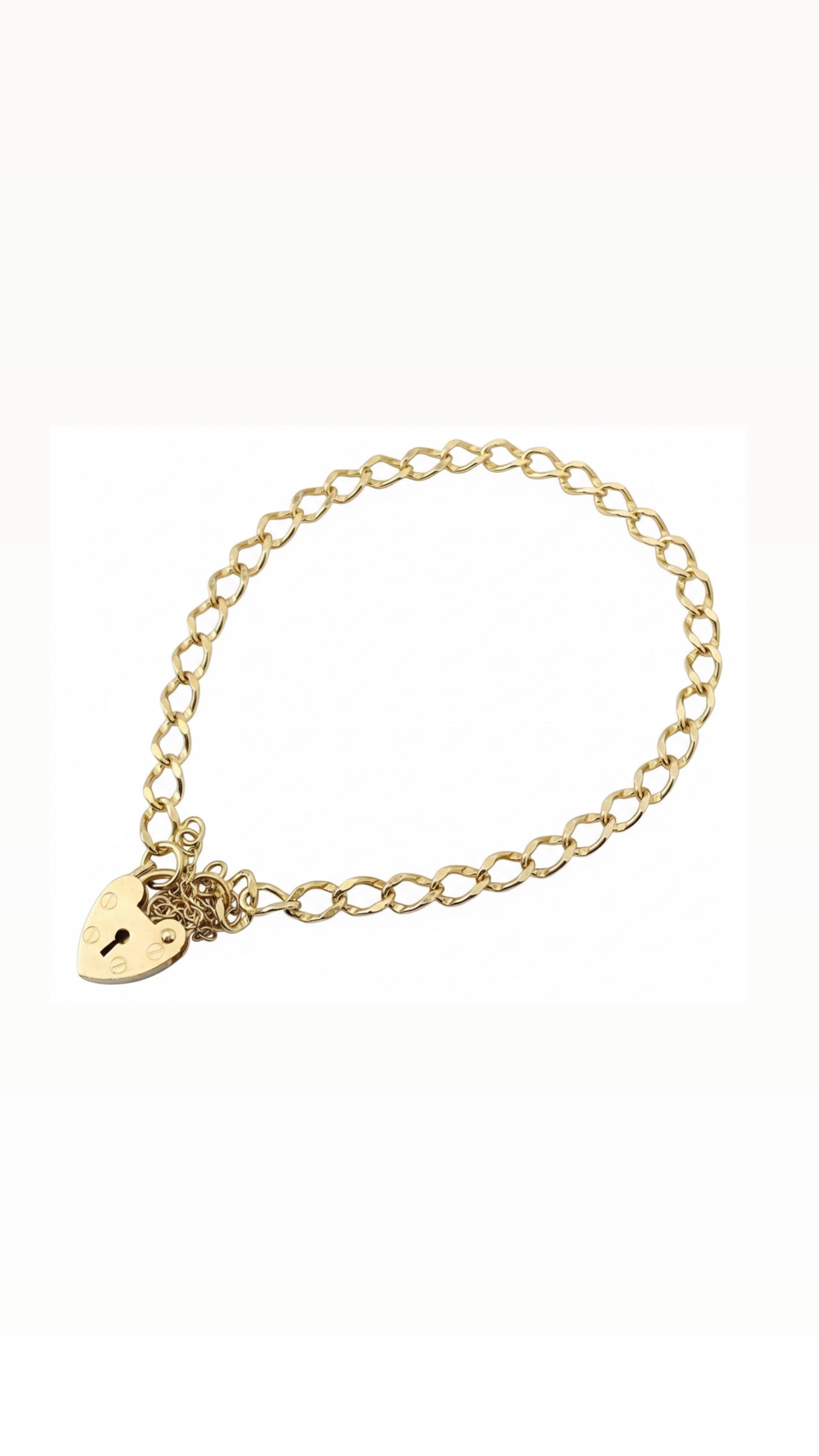 Vintage 9ct Solid Gold Bracelet / Charm Bracelet With Heart Padlock Clasp