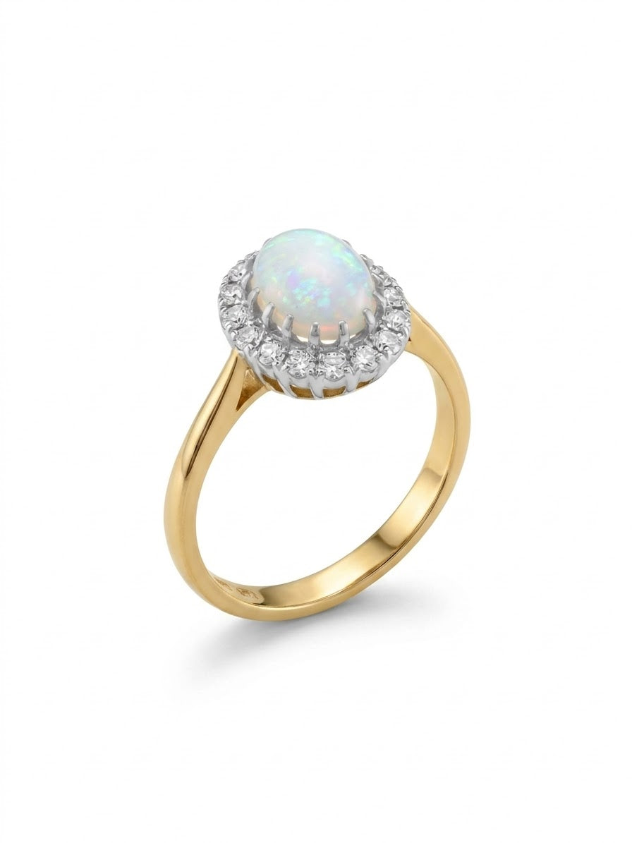 18ct Gold Opal & Diamond Cluster Ring