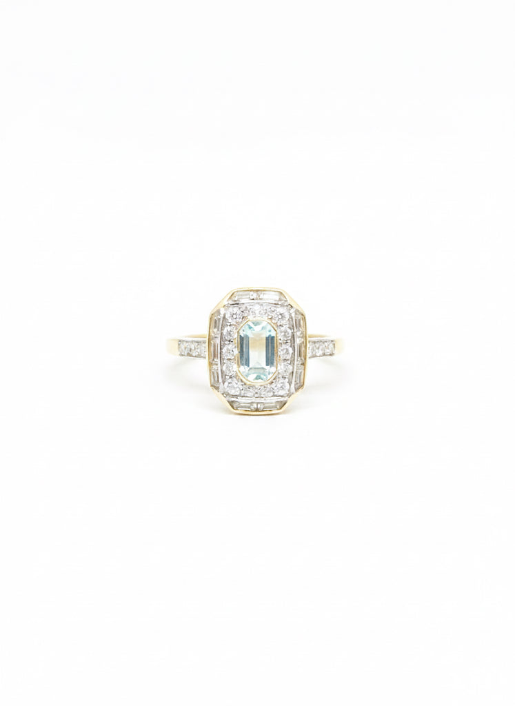 9ct Aquamarine & Diamond Art Deco Ring
