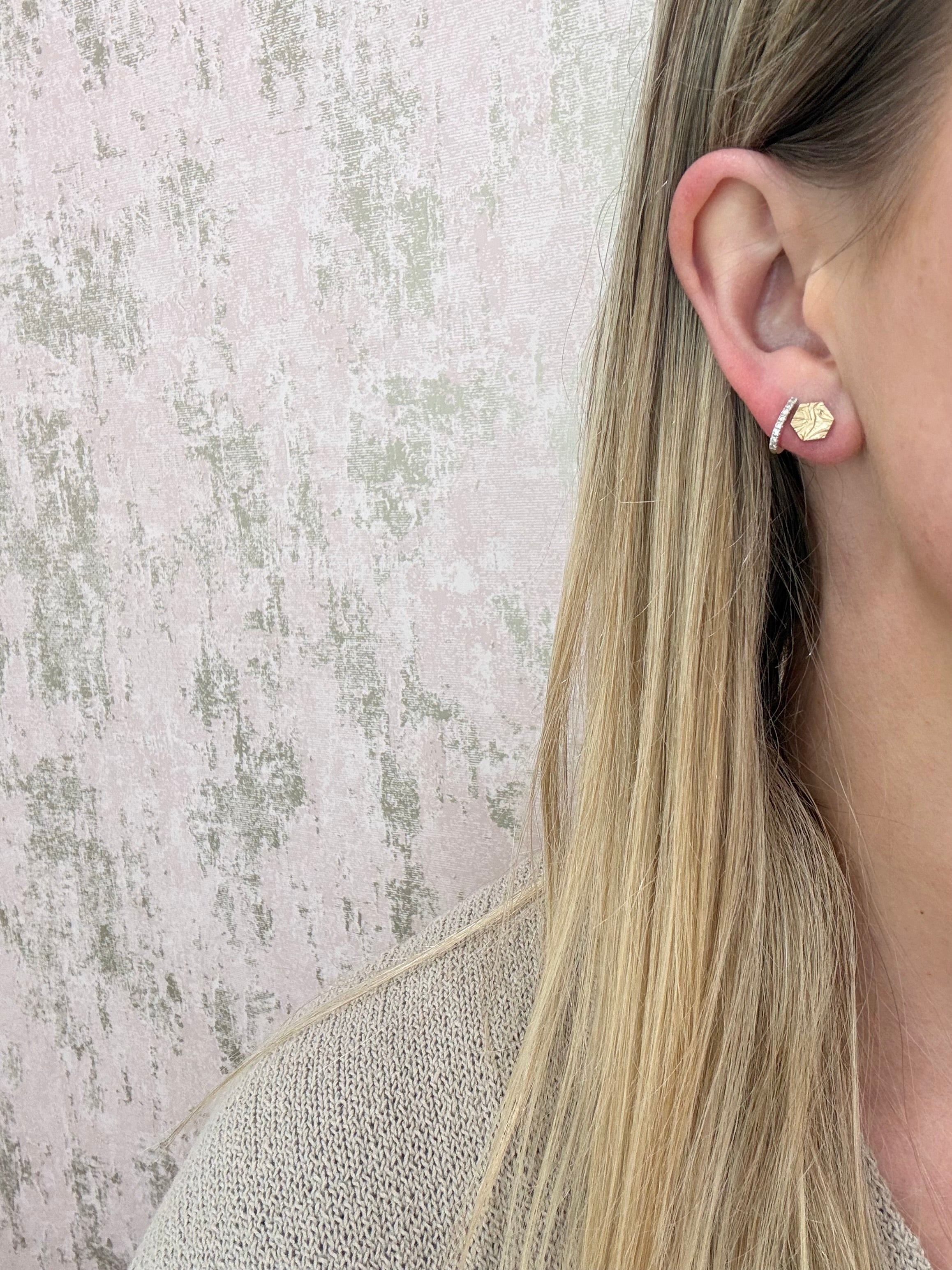 9ct Gold Betty Textured Hex Earrings