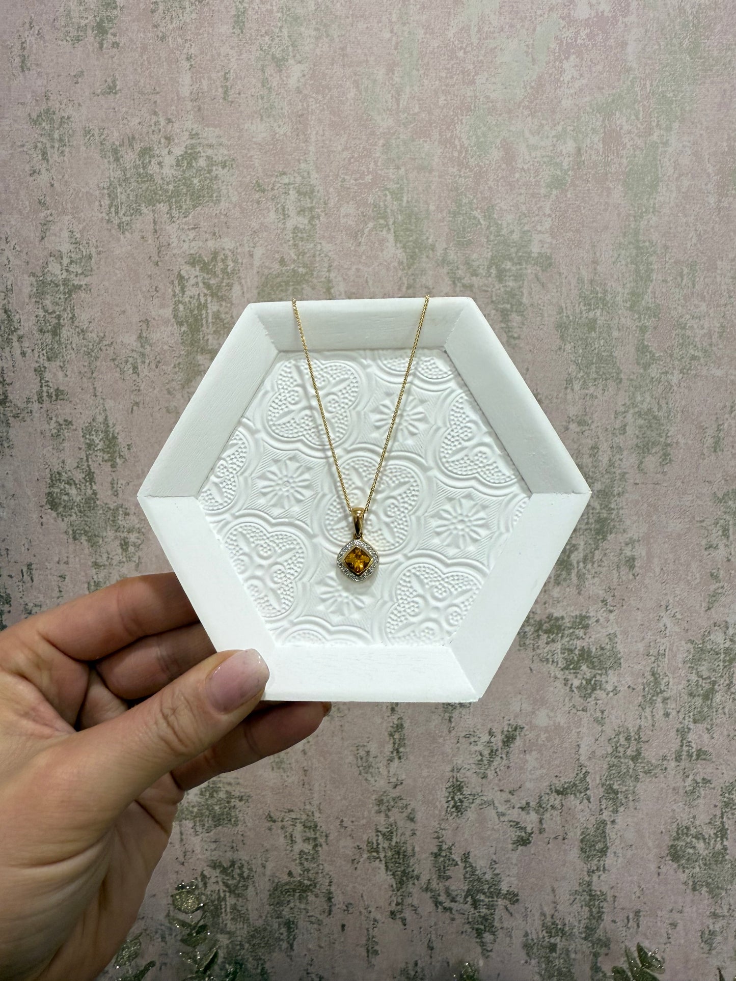 9ct Gold Citrine & Diamond Necklace