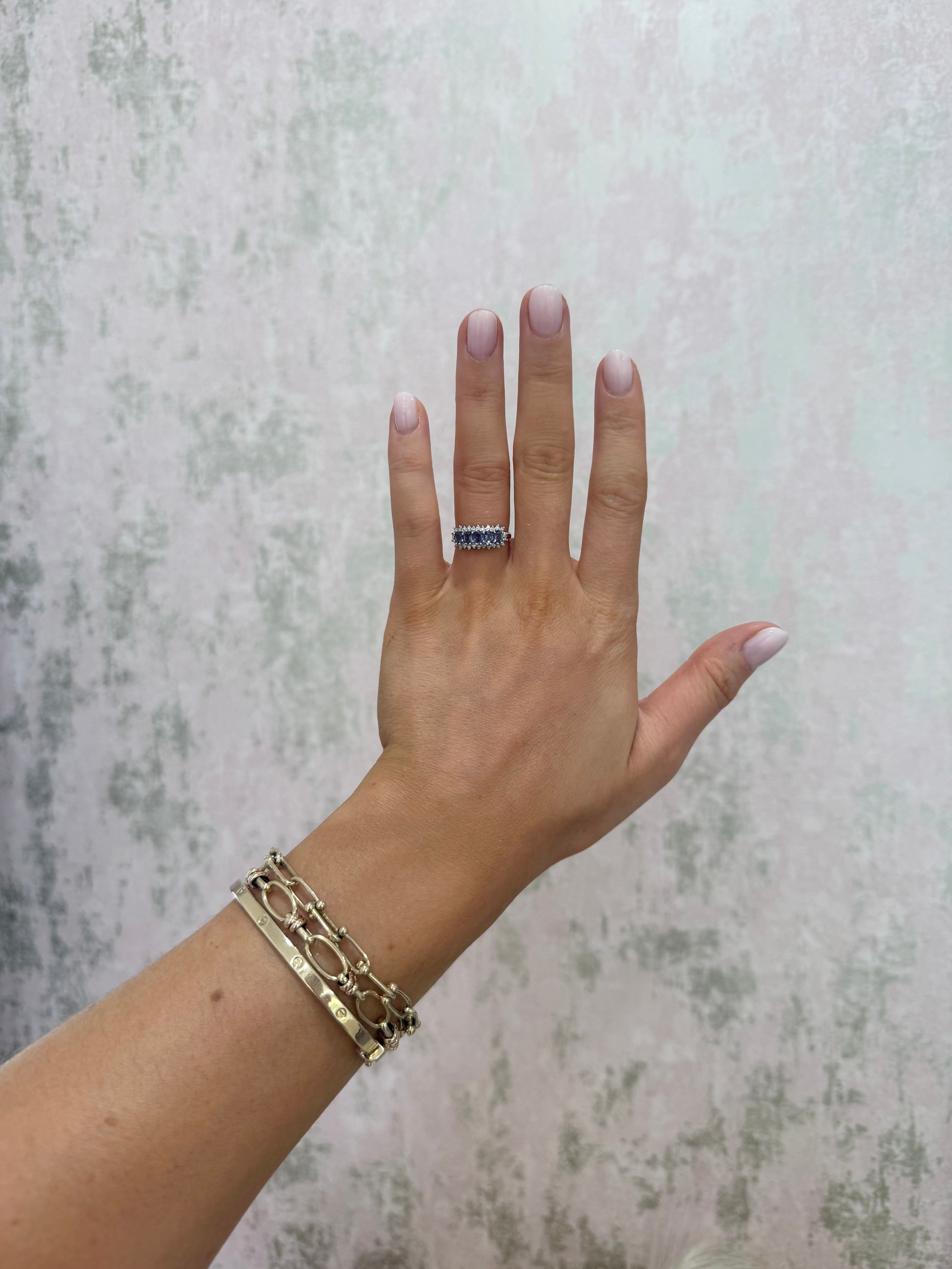 9ct Gold Five Stone Tanzanite & Diamond Cluster Ring