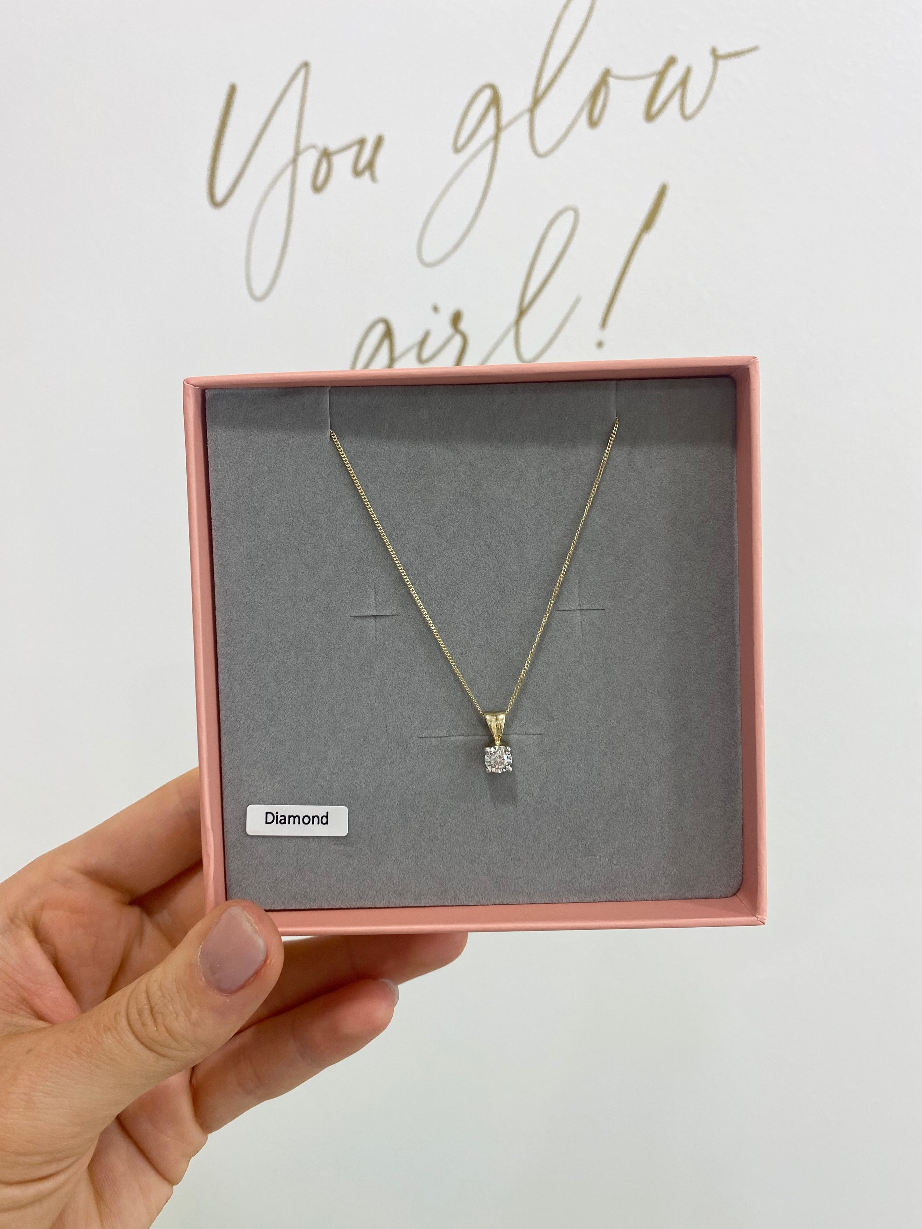 Vintage 9ct Gold and 0.15 Carat Diamond Solitaire Necklace