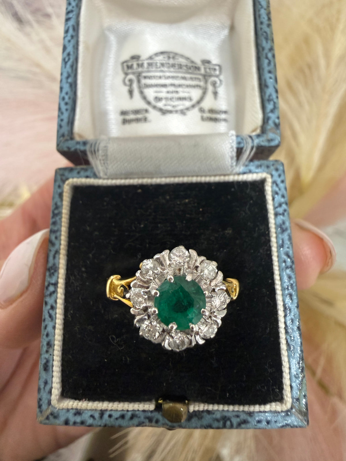 18ct Emerald & Diamond Round Cluster Ring