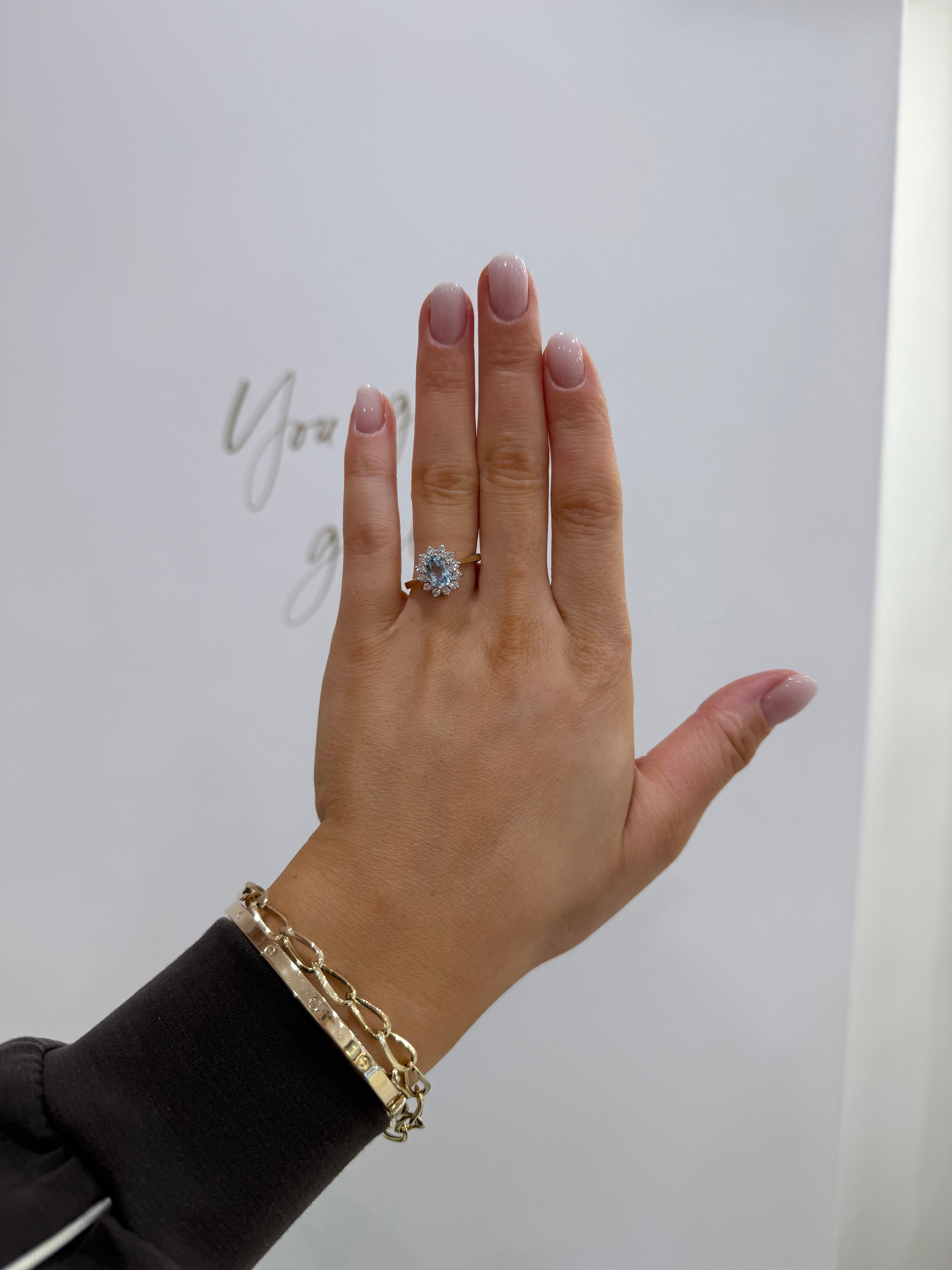 18ct Aquamarine & Diamond Cluster Ring