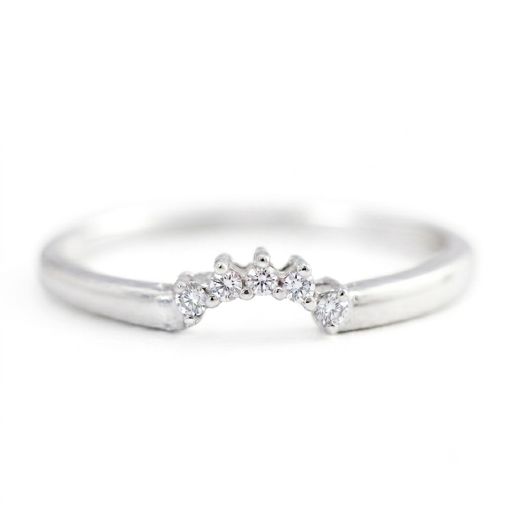 9ct White Gold Curved Diamond Ring