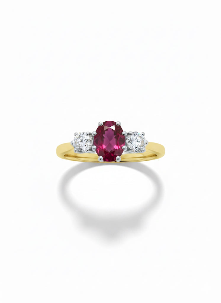 18ct Three Stone Ruby & Diamond Ring